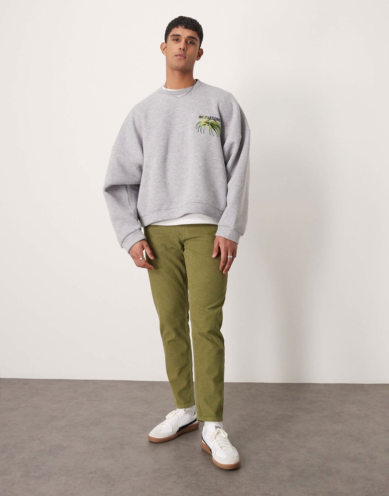 ASOS DESIGN extreme oversized boxy sweatshirt with floral embroidery in grey marl