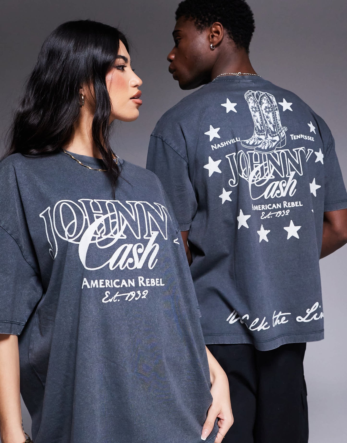 ASOS DESIGN unisex oversized t-shirt with Johnny Cash prints in washed black