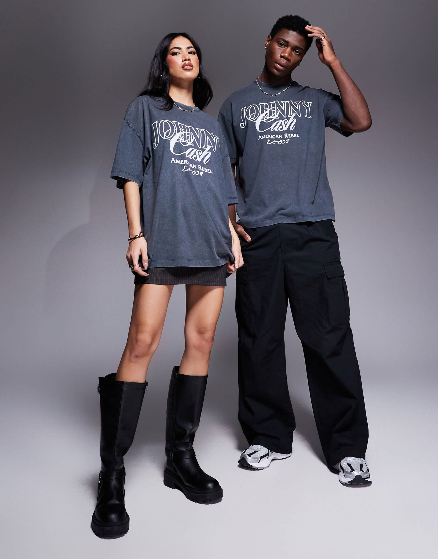 ASOS DESIGN unisex oversized t-shirt with Johnny Cash prints in washed black