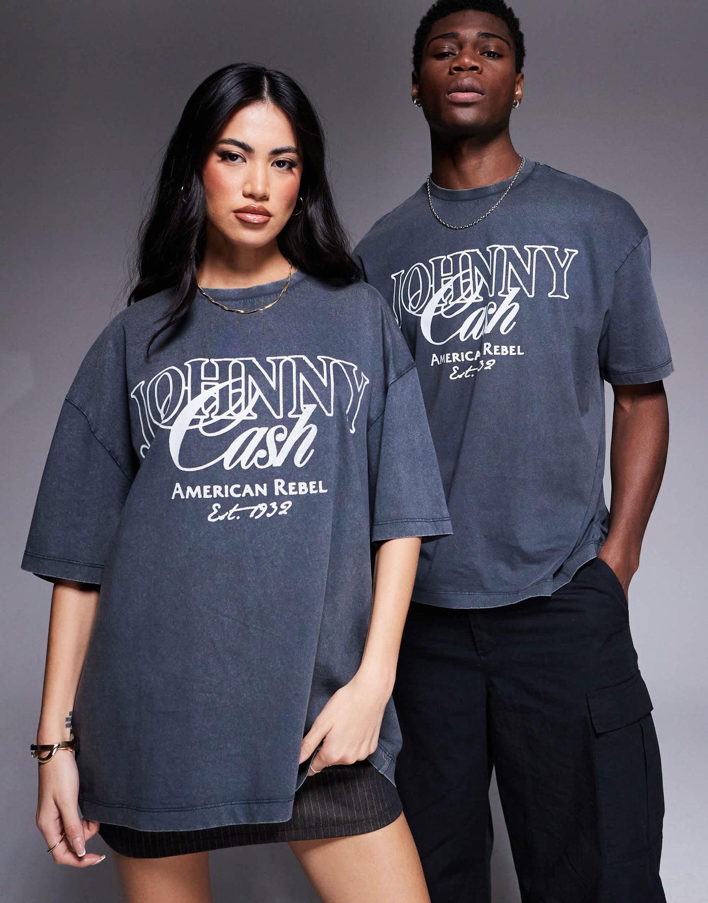 ASOS DESIGN unisex oversized t-shirt with Johnny Cash prints in washed black