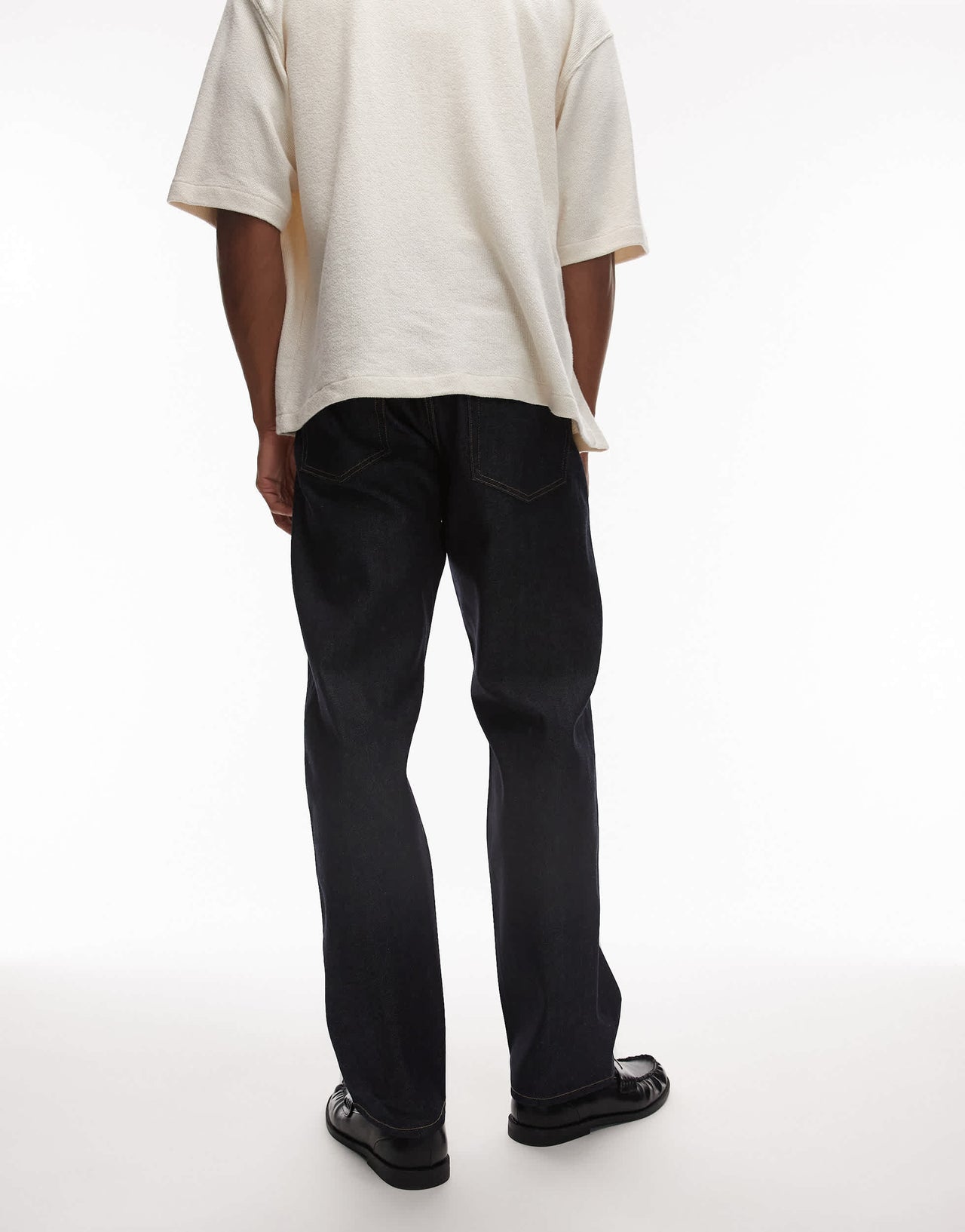 ARKET Ocean selvedge turn up loose straight leg jeans in clean rinse wash blue