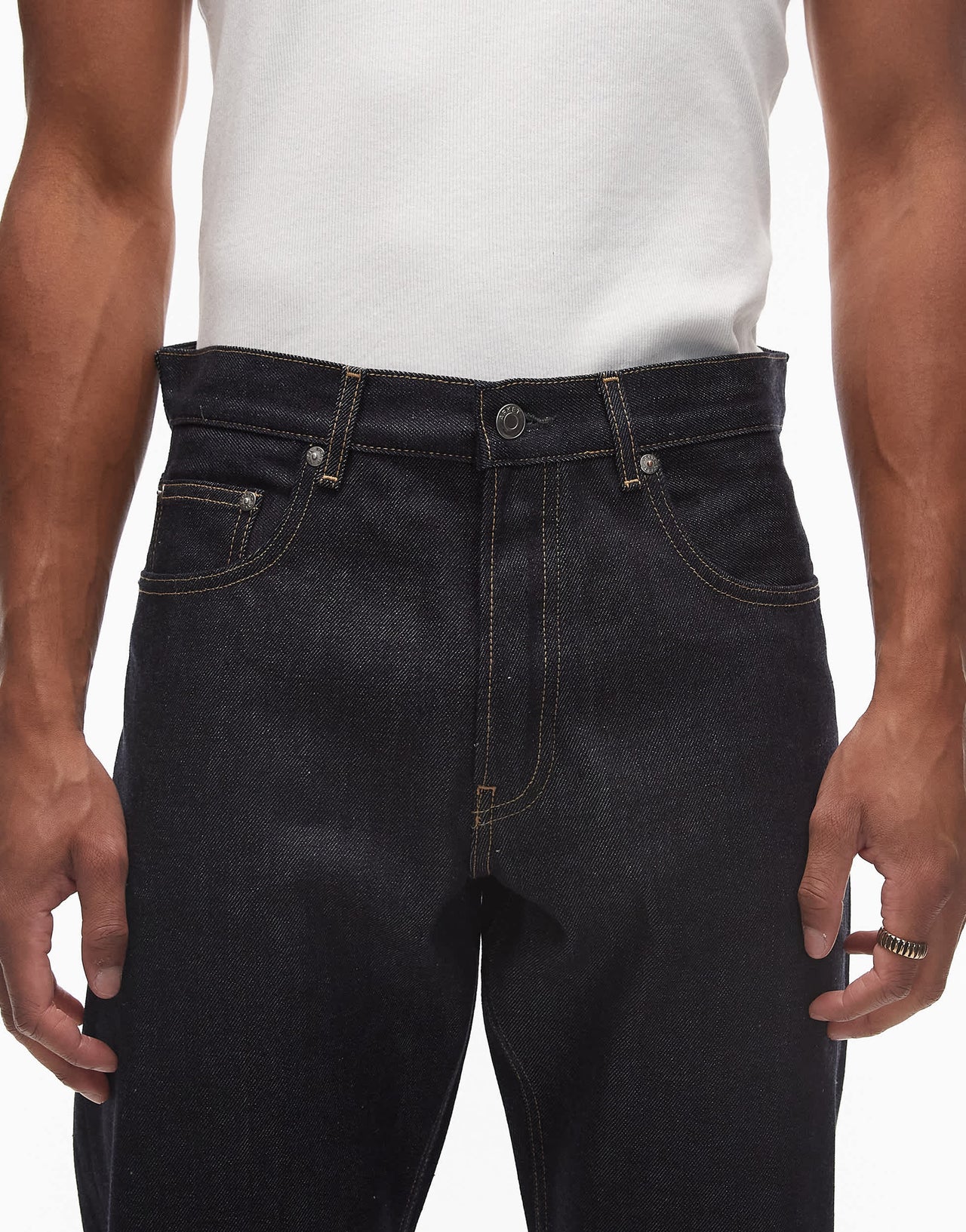 ARKET Ocean selvedge turn up loose straight leg jeans in clean rinse wash blue