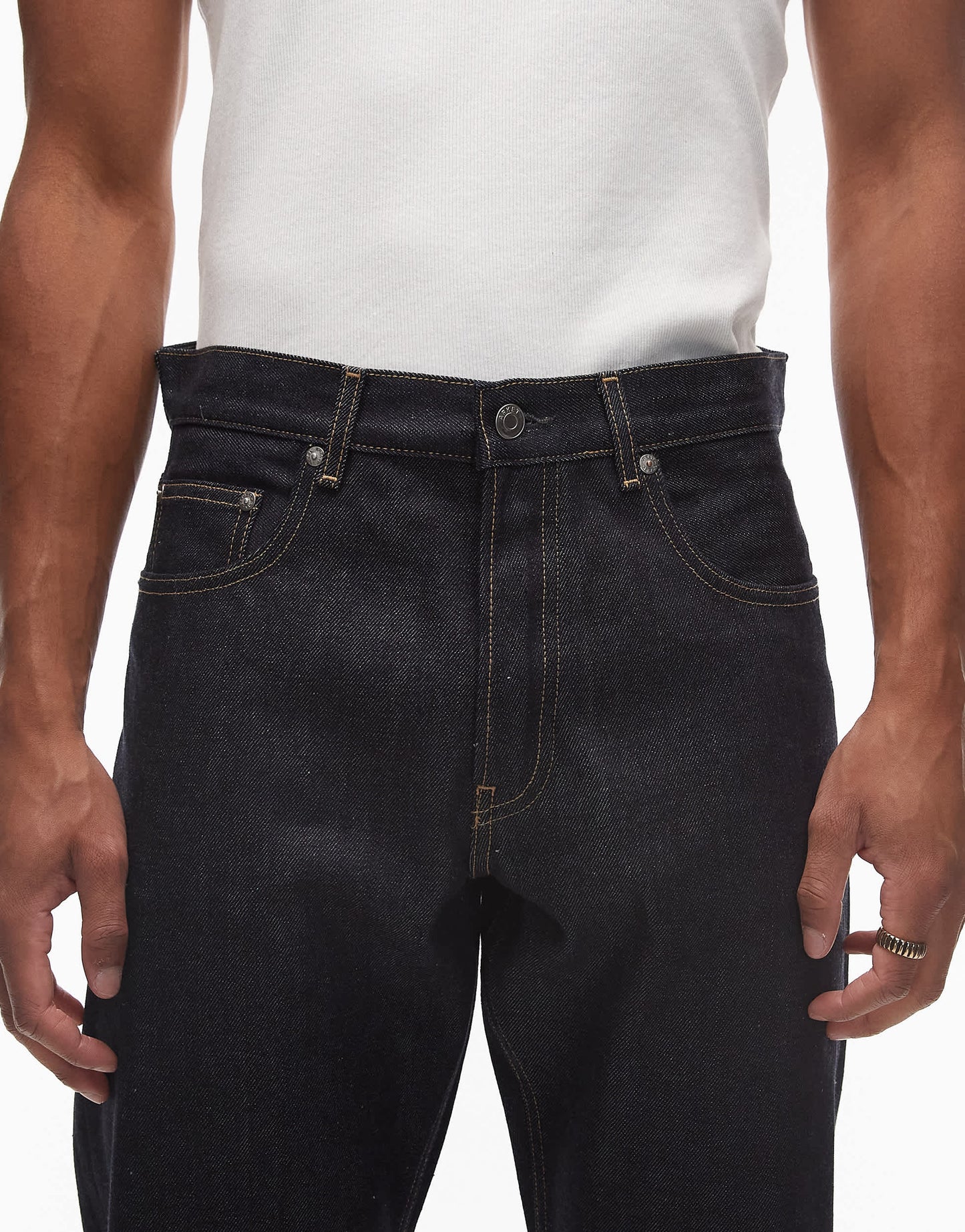 ARKET Ocean selvedge turn up loose straight leg jeans in clean rinse wash blue