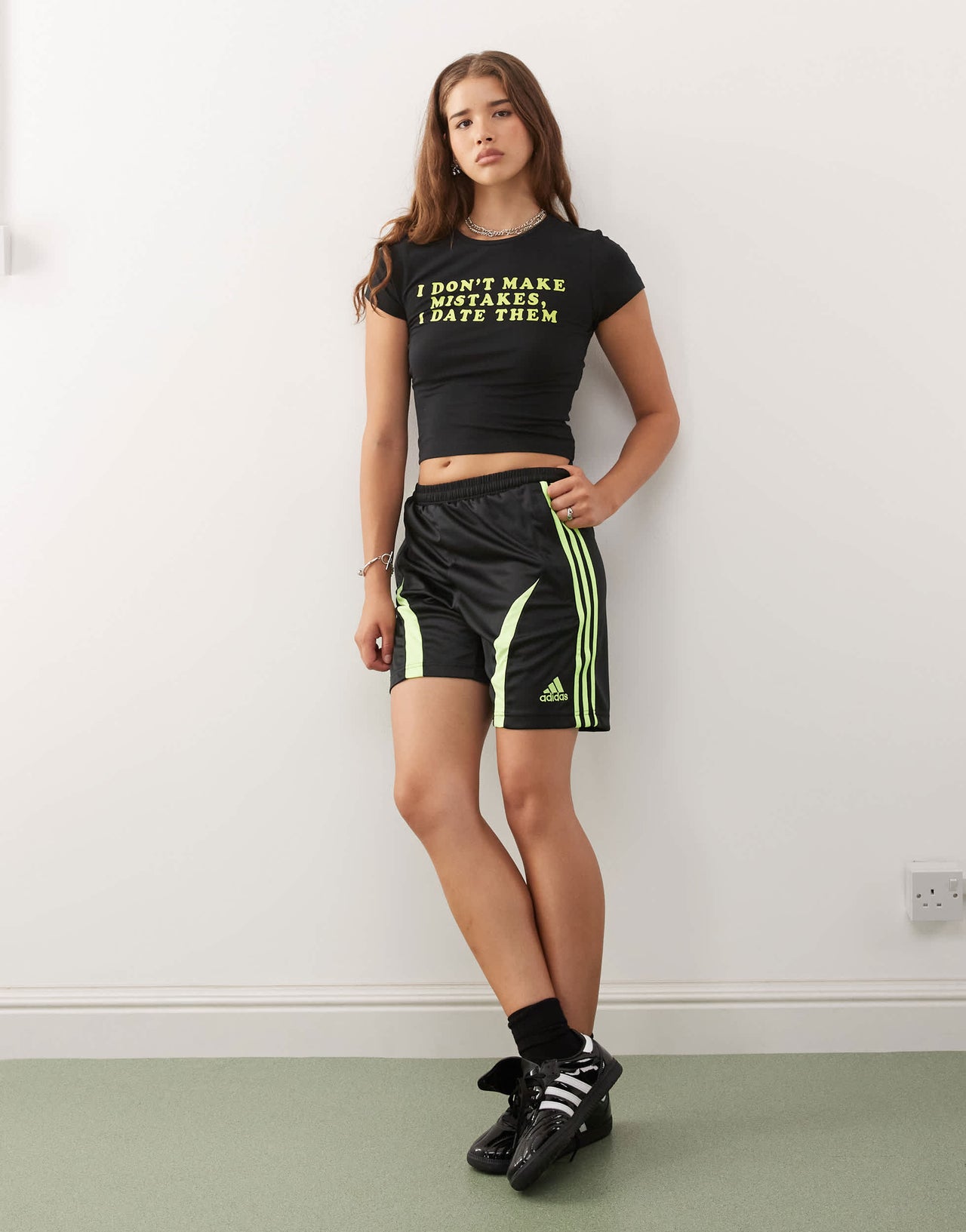 adidas Originals Teamgeist shorts in black and lime