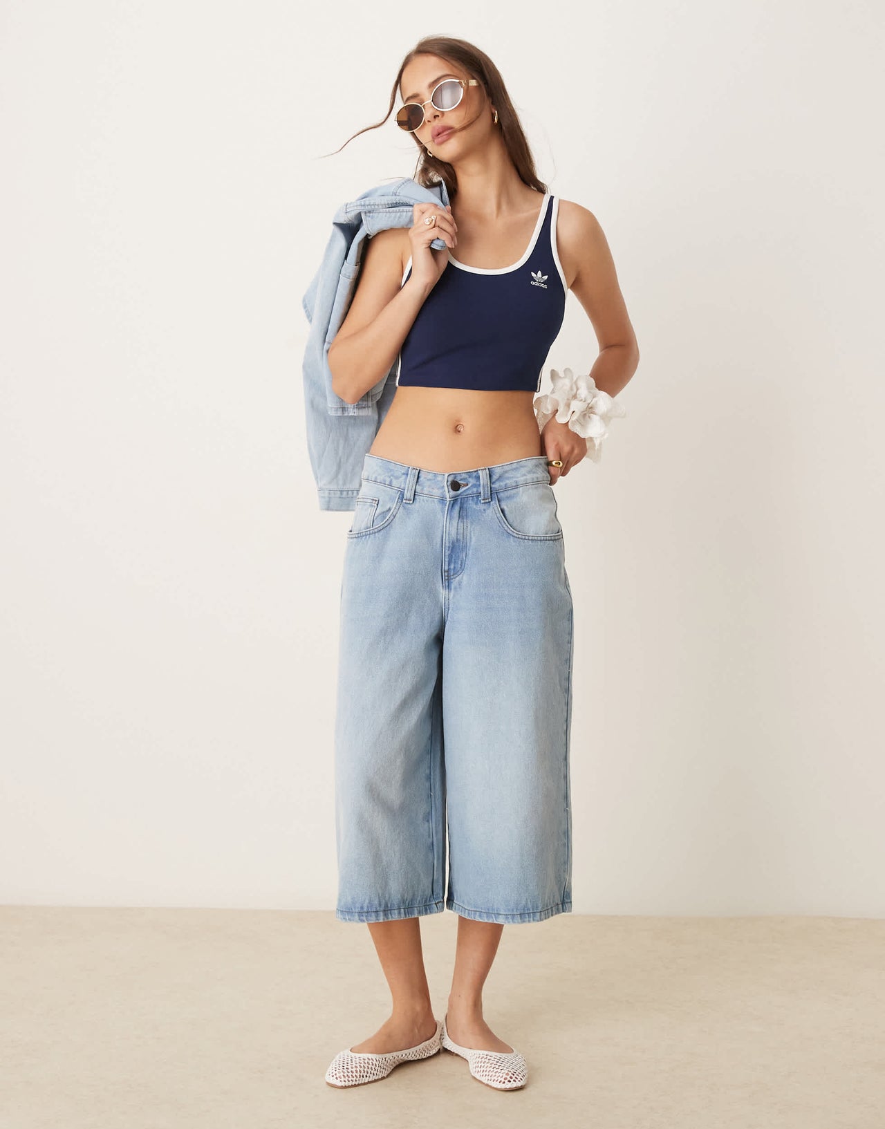 adidas Originals 3 stripe cropped vest in navy