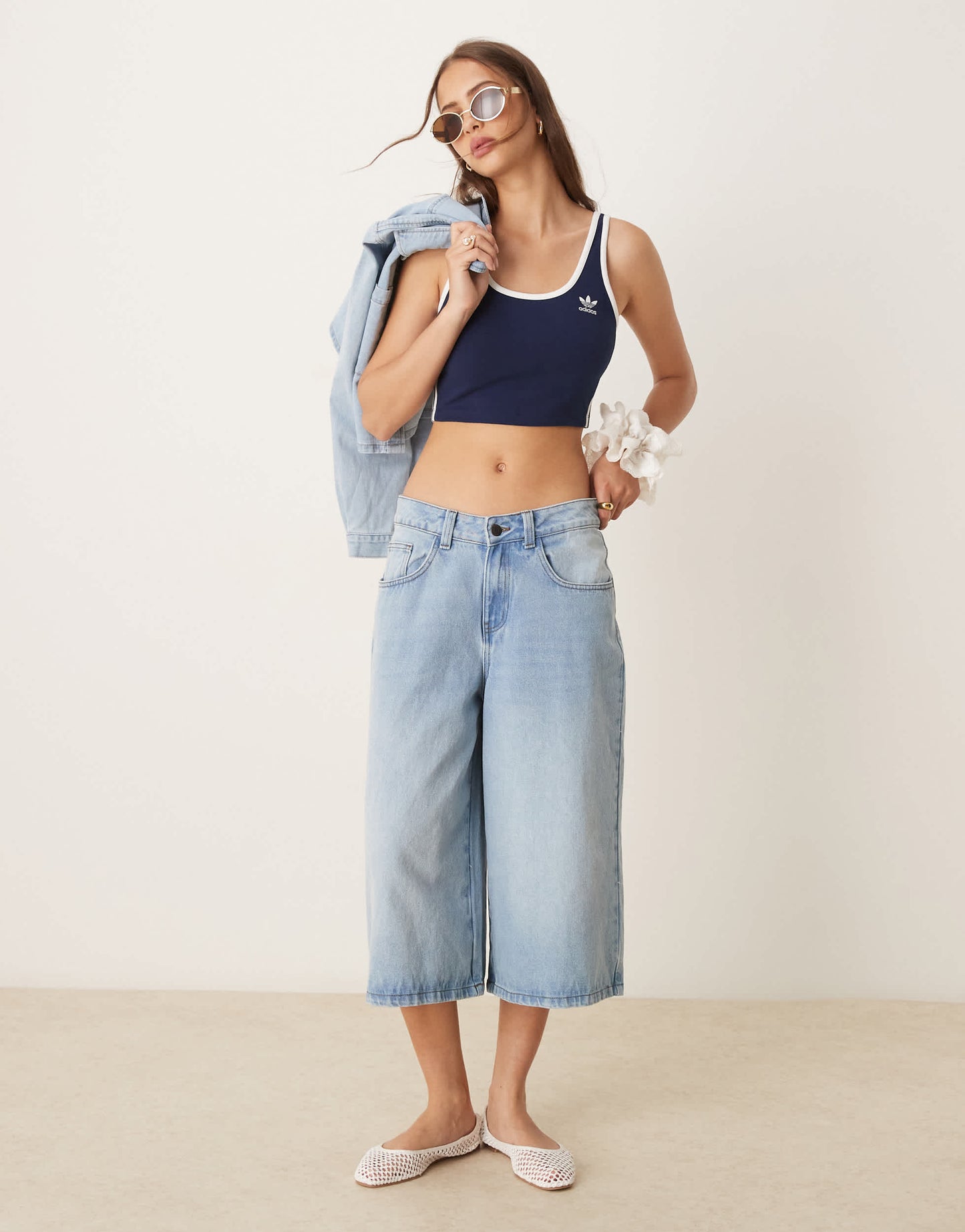 adidas Originals 3 stripe cropped vest in navy