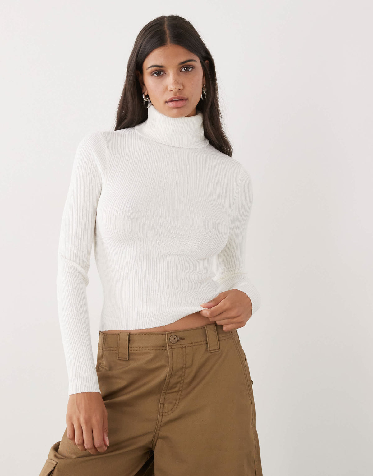 COLLUSION soft knitted ribbed roll neck in ecru