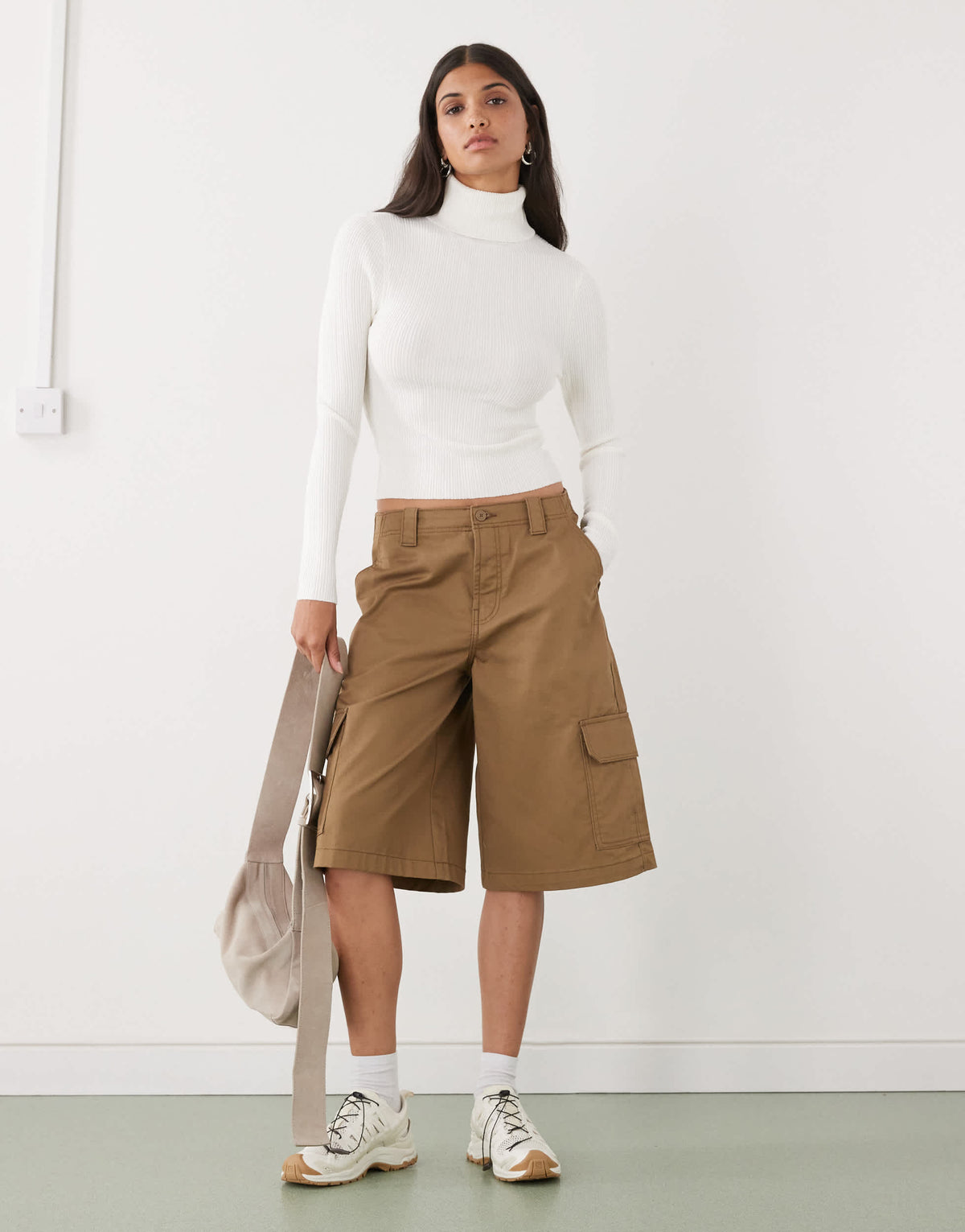 COLLUSION soft knitted ribbed roll neck in ecru