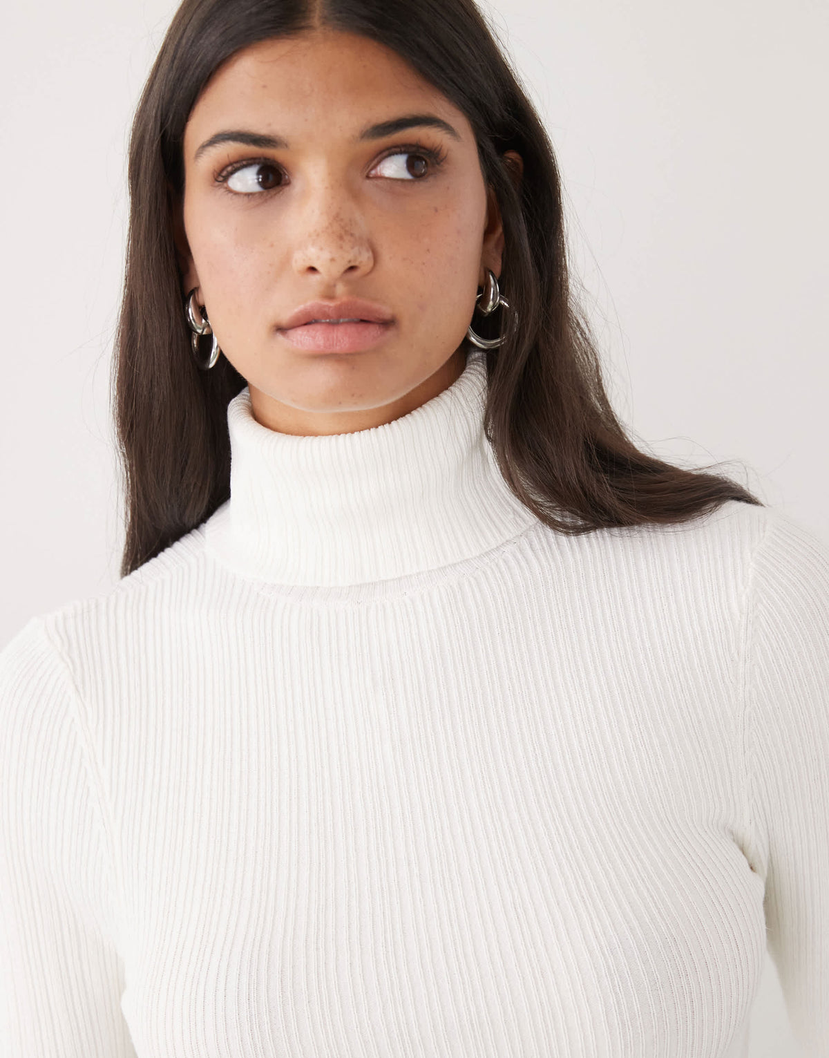 COLLUSION soft knitted ribbed roll neck in ecru