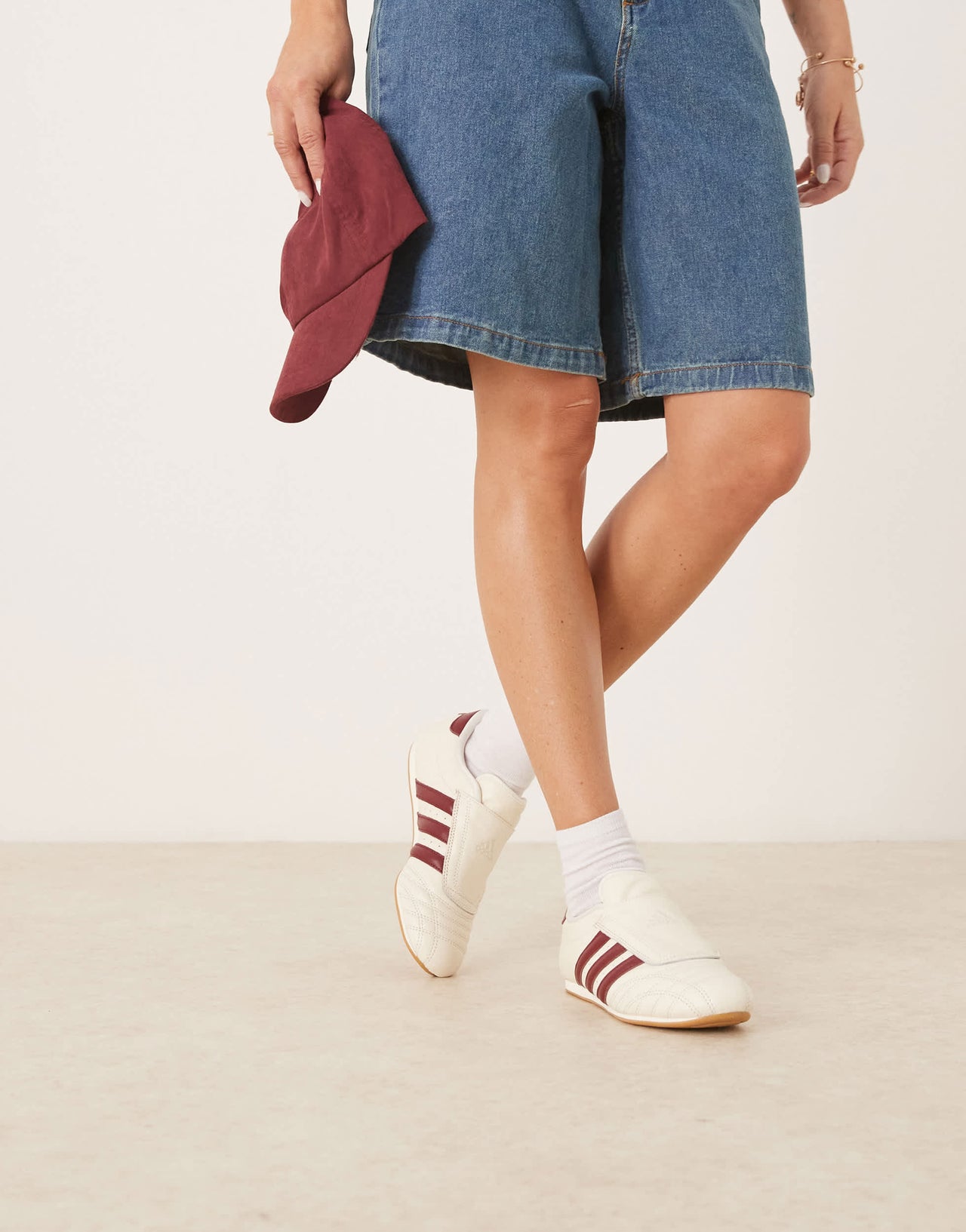 adidas Originals Taekwondo trainers in off white and maroon