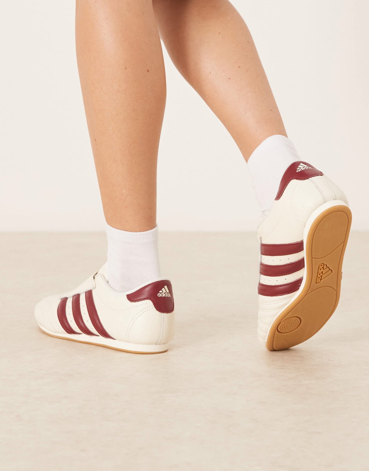 adidas Originals Taekwondo trainers in off white and maroon