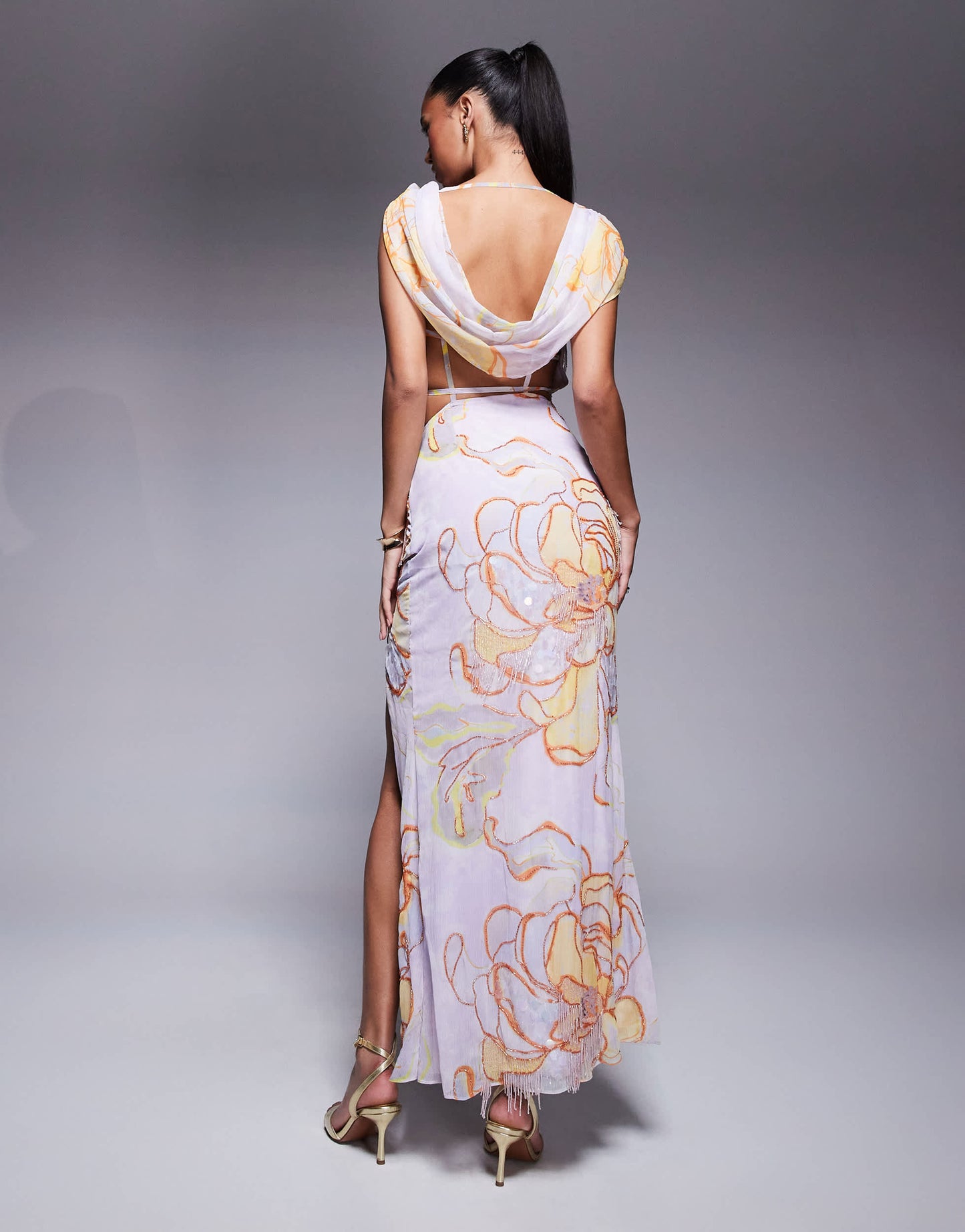 ASOS DESIGN drape midi dress with embellishment in blue floral print