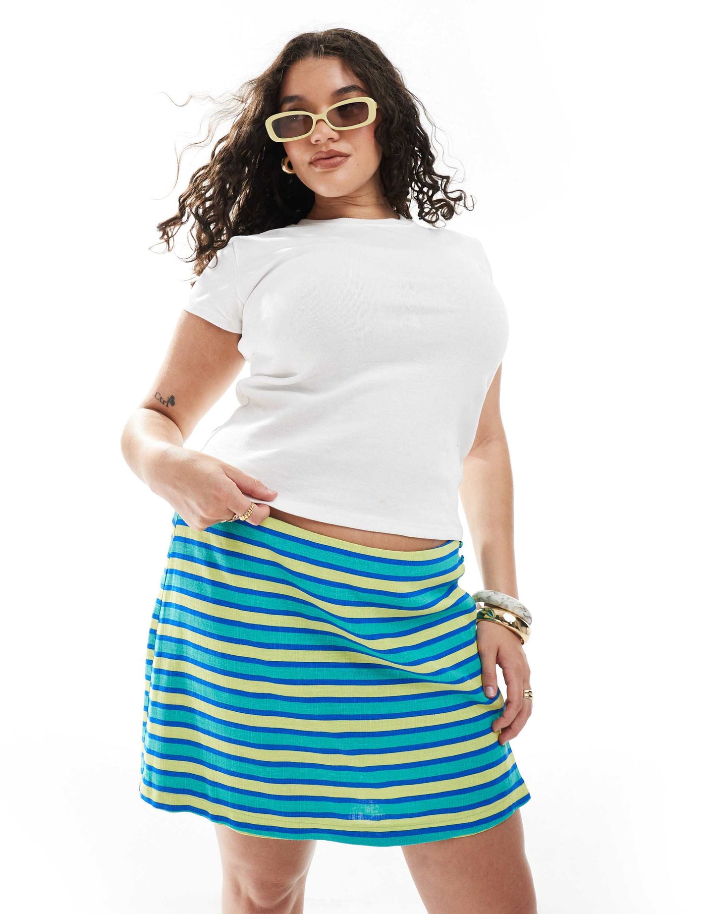 ASOS DESIGN Curve wrap skort in blue & green stripe