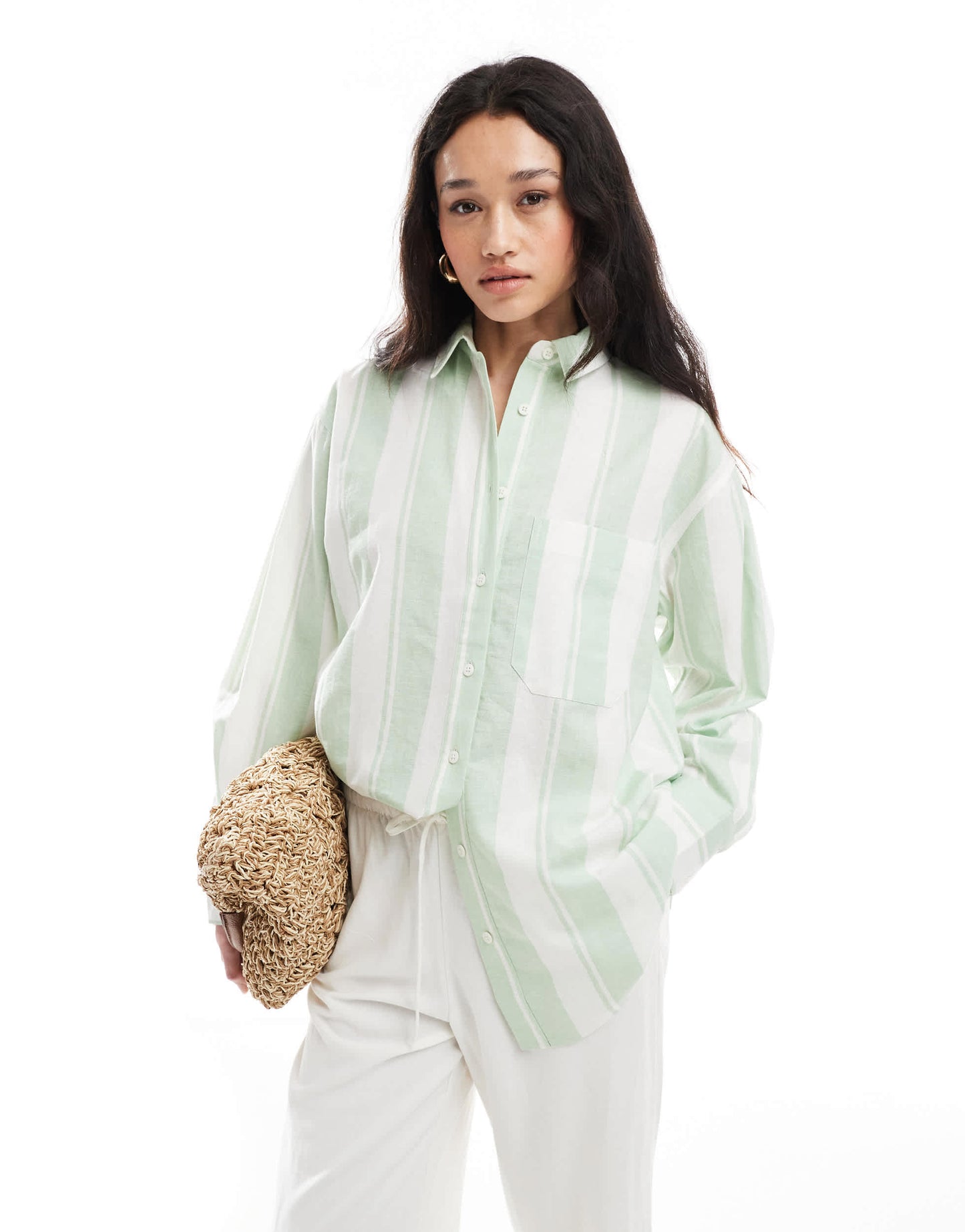 ASOS DESIGN linen blend oversized shirt in wide stripe