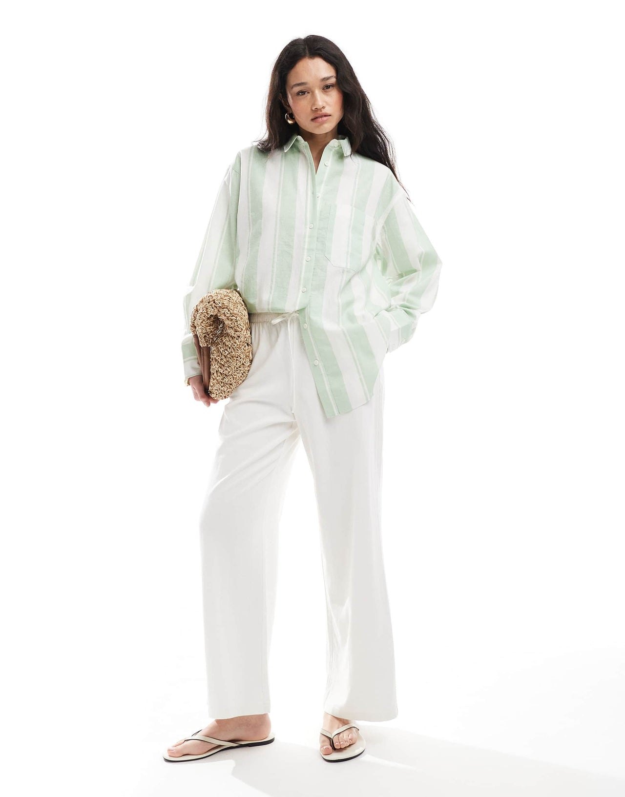 ASOS DESIGN linen blend oversized shirt in wide stripe