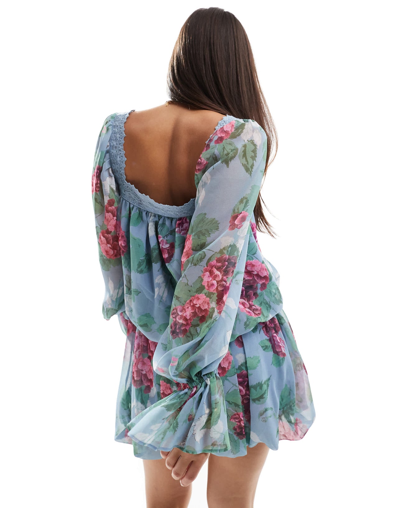 ASOS DESIGN square neck blouse co-ord with lace trim in floral
