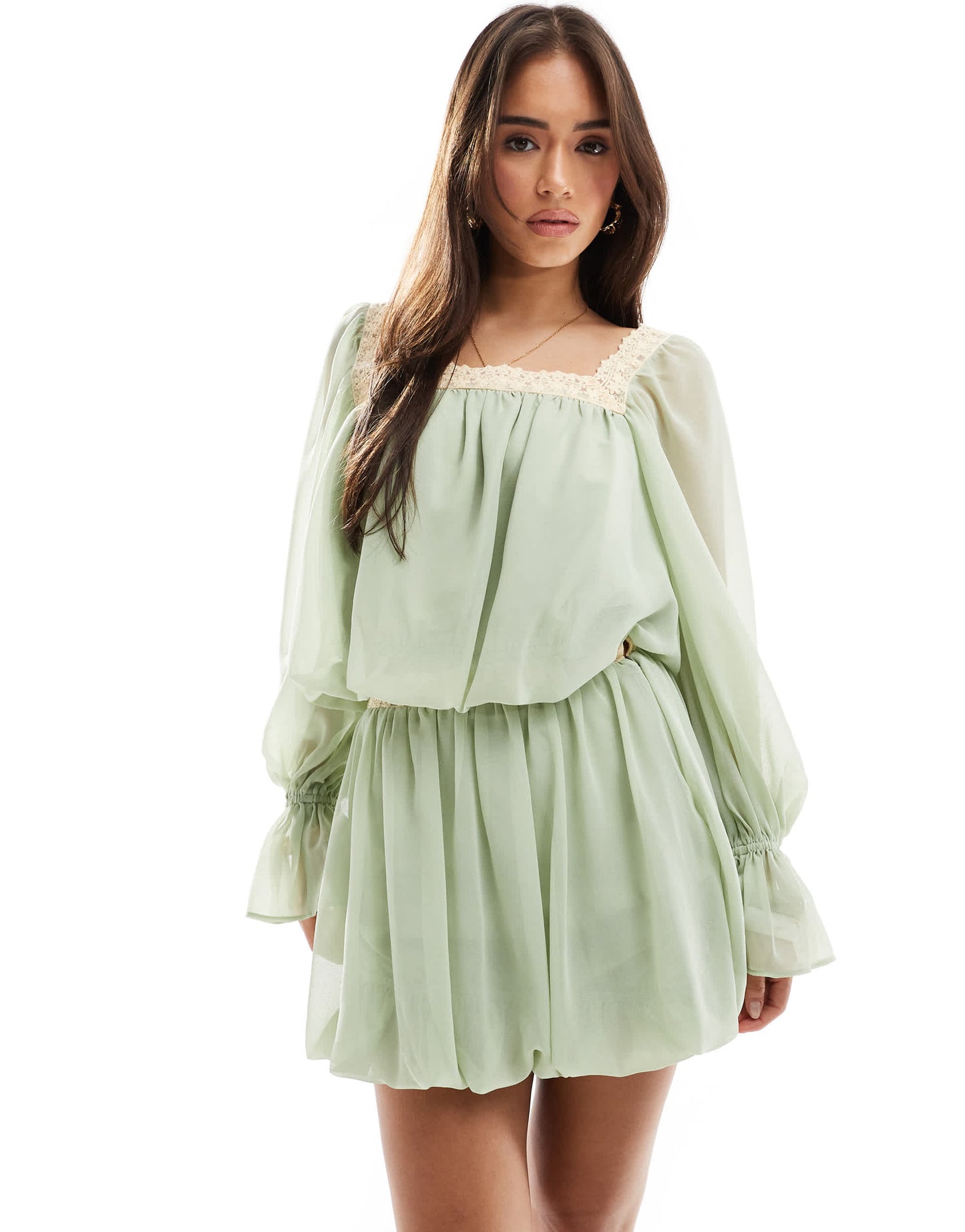ASOS DESIGN chiffon bubble mini skirt co-ord in sage