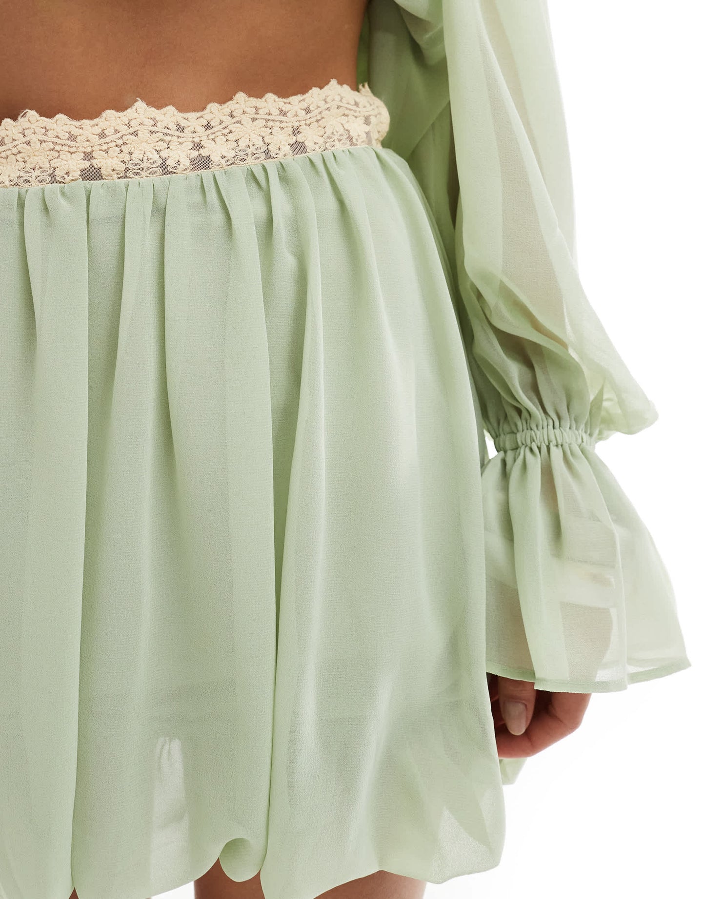 ASOS DESIGN chiffon bubble mini skirt co-ord in sage