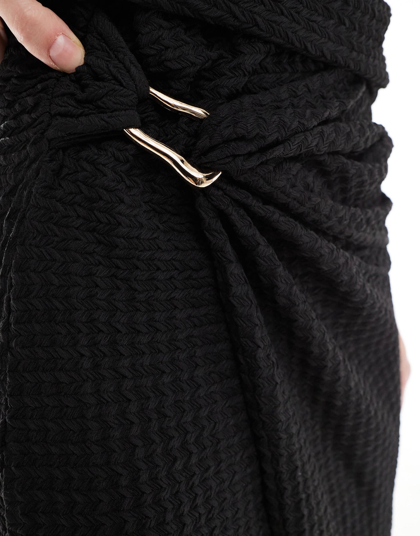 Threadbare co-ord textured black maxi skirt with gold trim detail