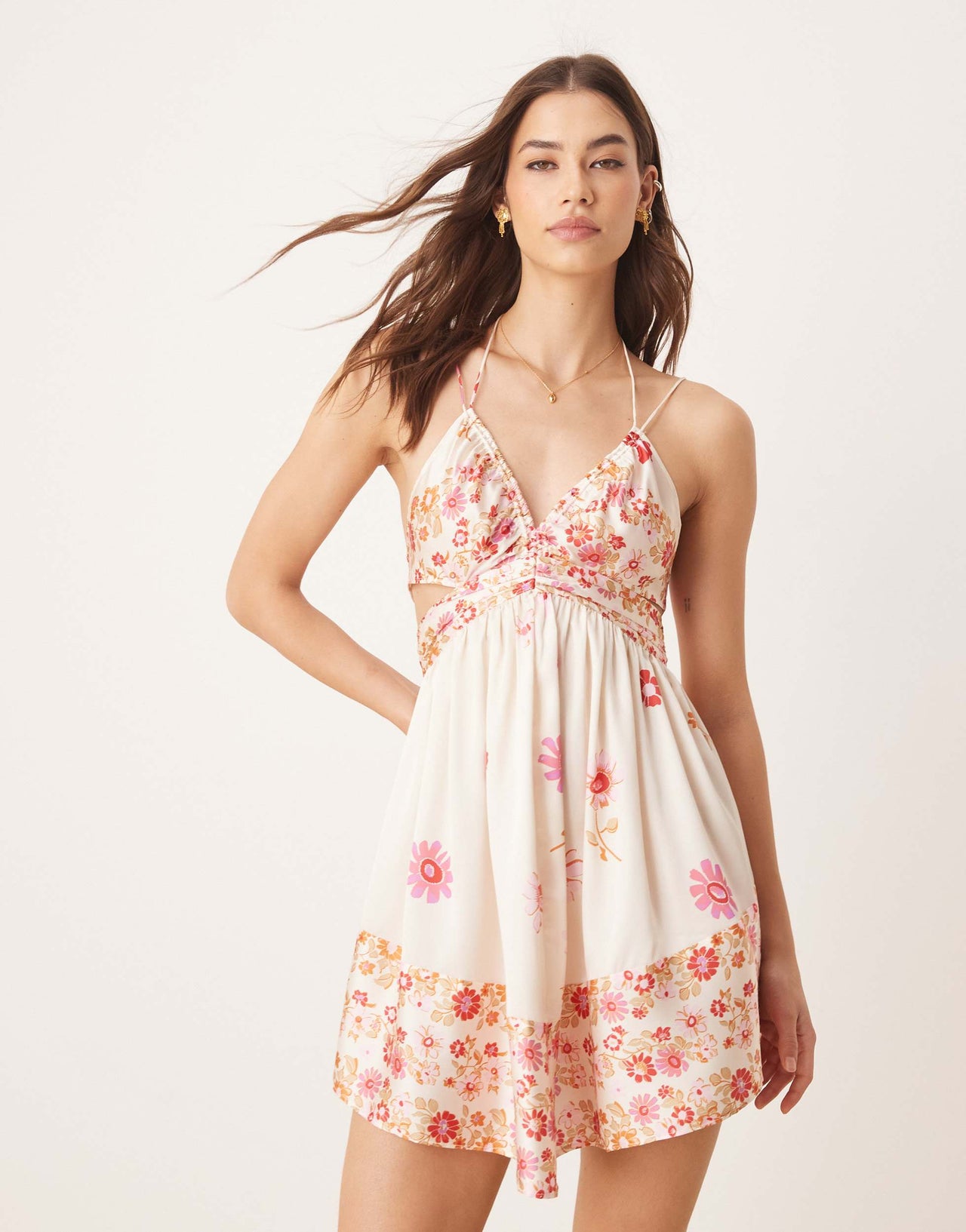 Free People oasis mini slip dress in sweet pink combo