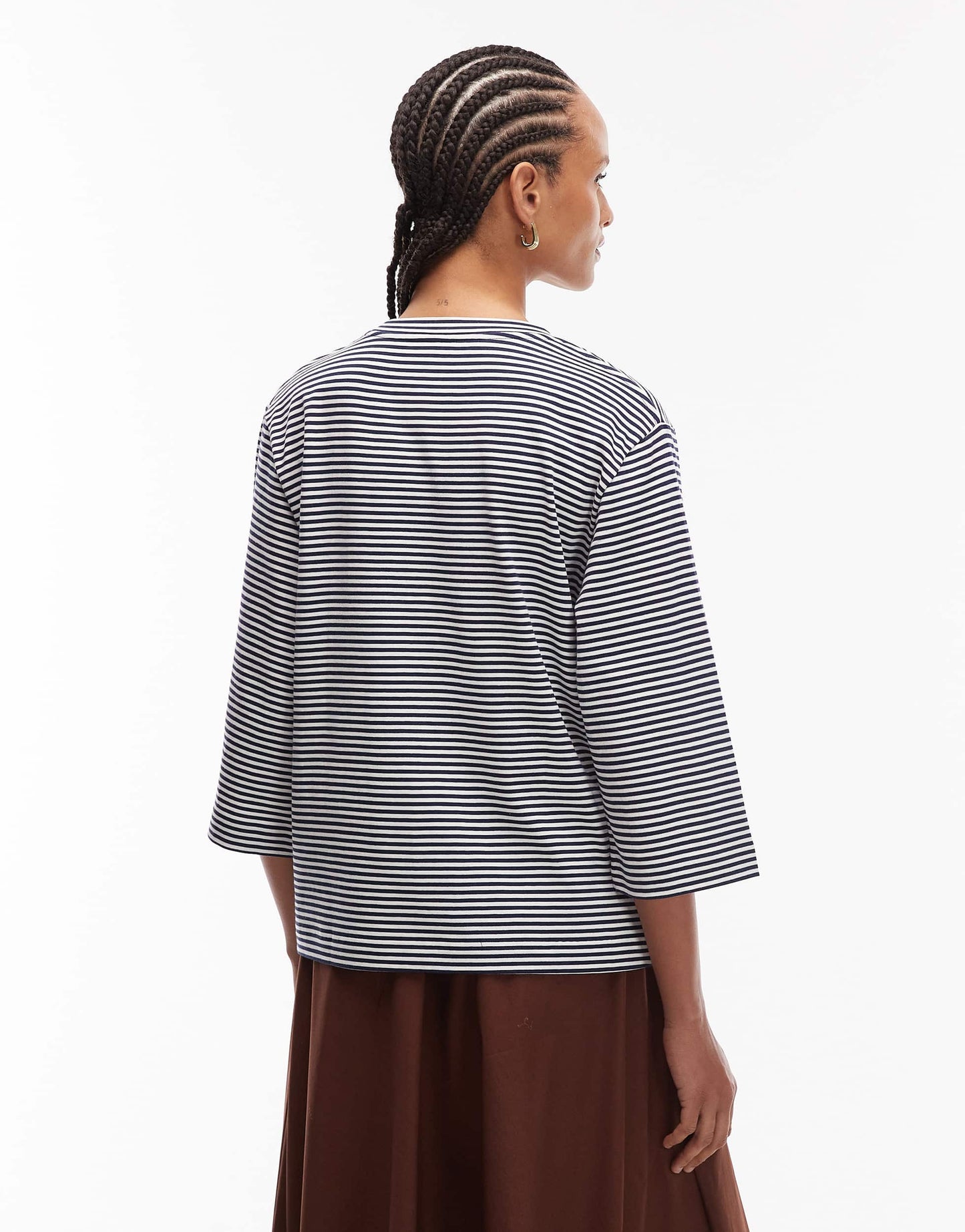 ARKET heavyweight 3/4 sleeve t-shirt in blue and white stripe