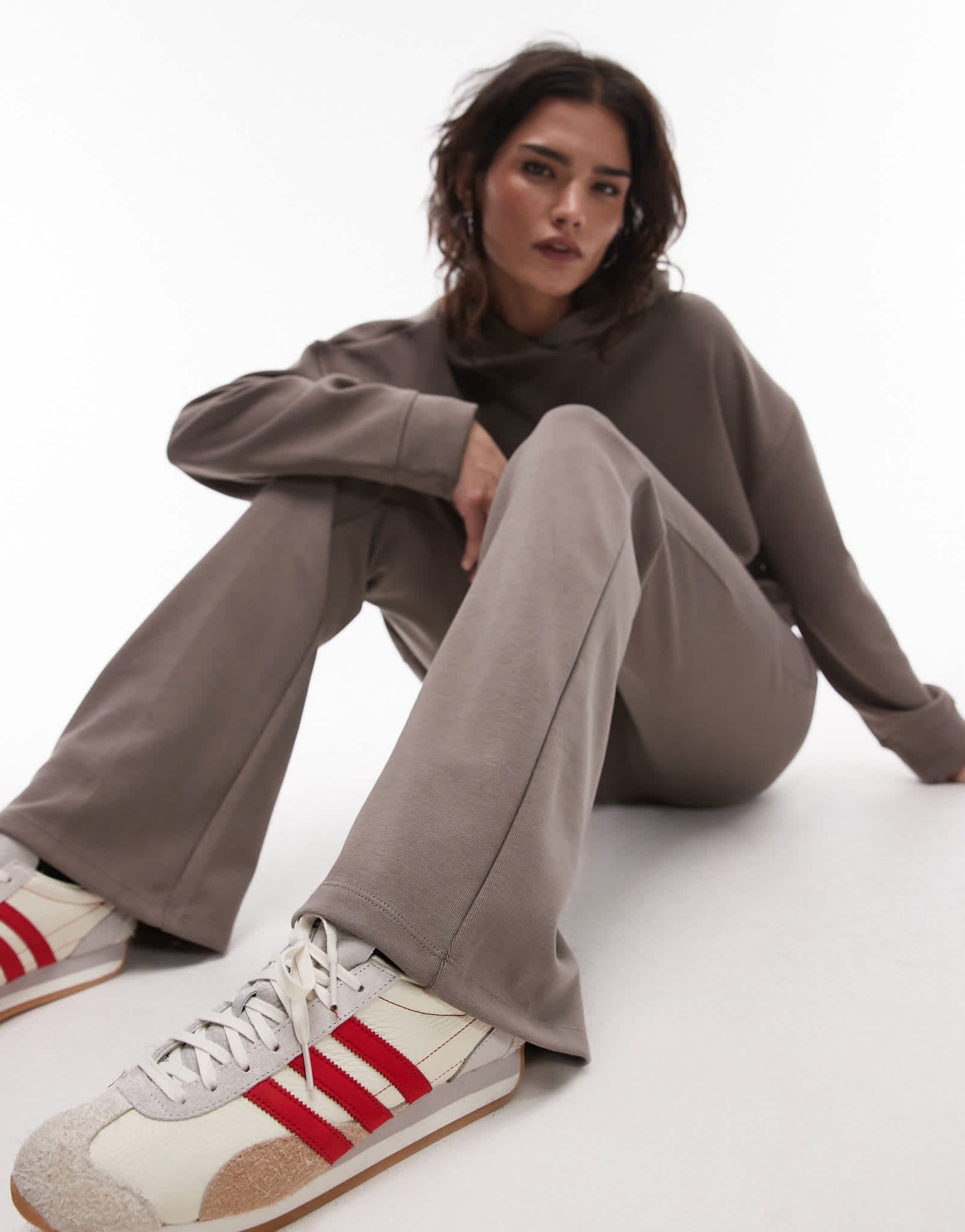Mango soft touch flared jogger co-ord in light brown