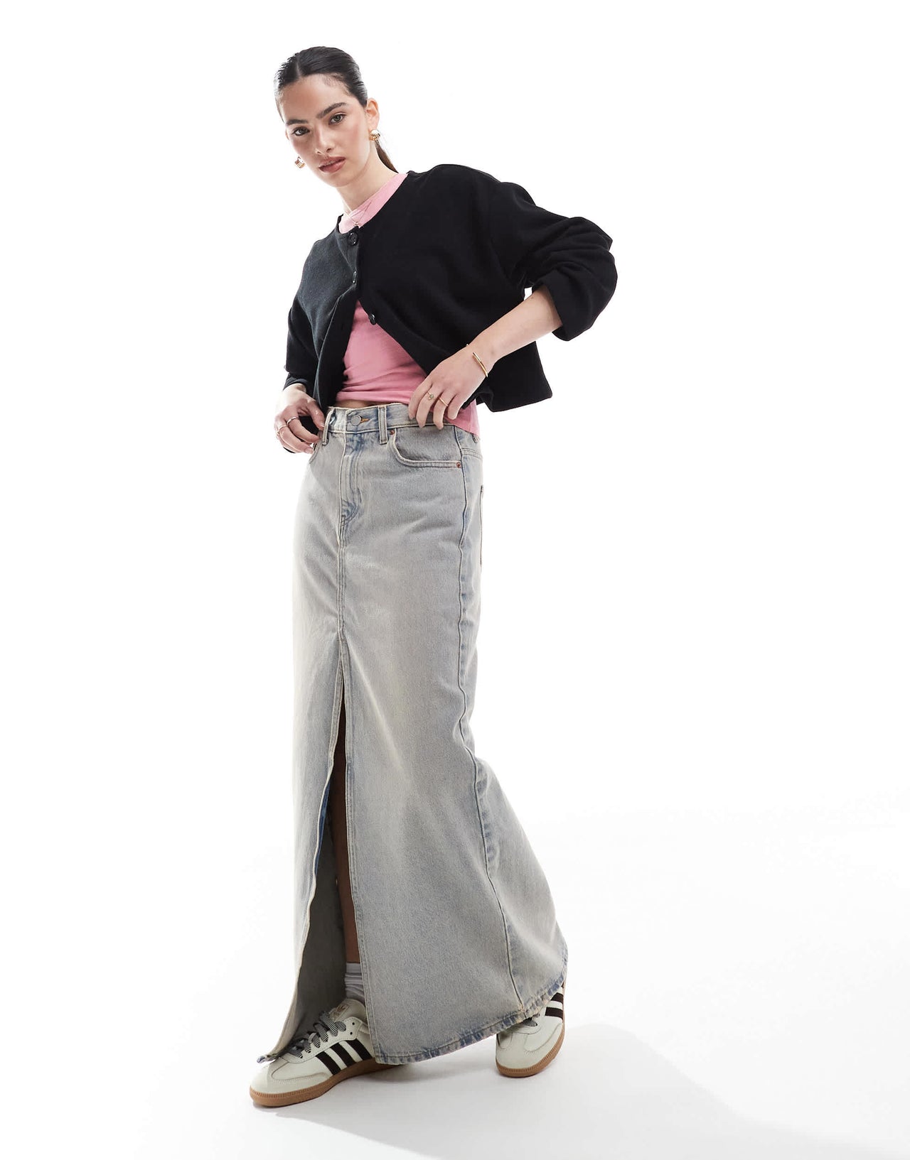 Dr Denim Myra midi denim skirt with front split in canyon light vintage wash