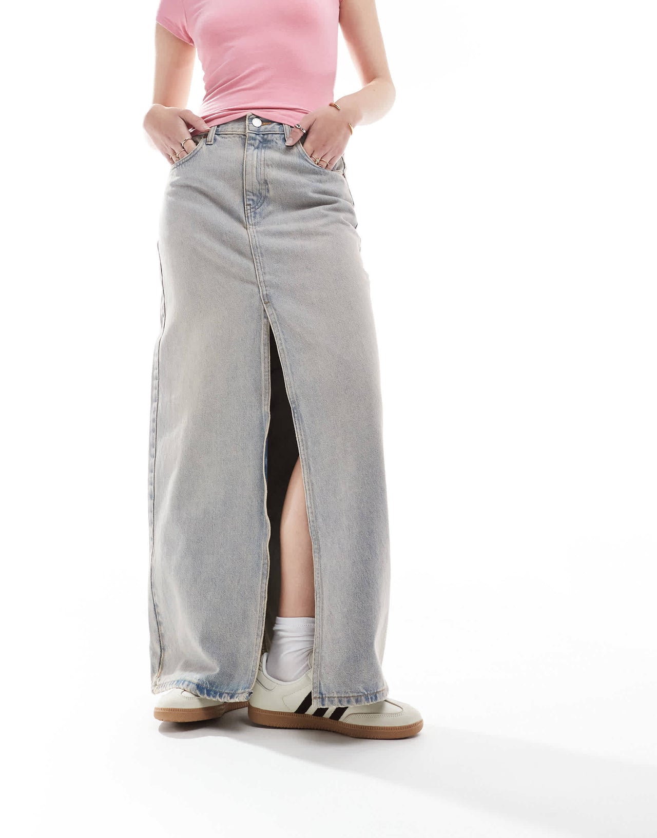 Dr Denim Myra midi denim skirt with front split in canyon light vintage wash