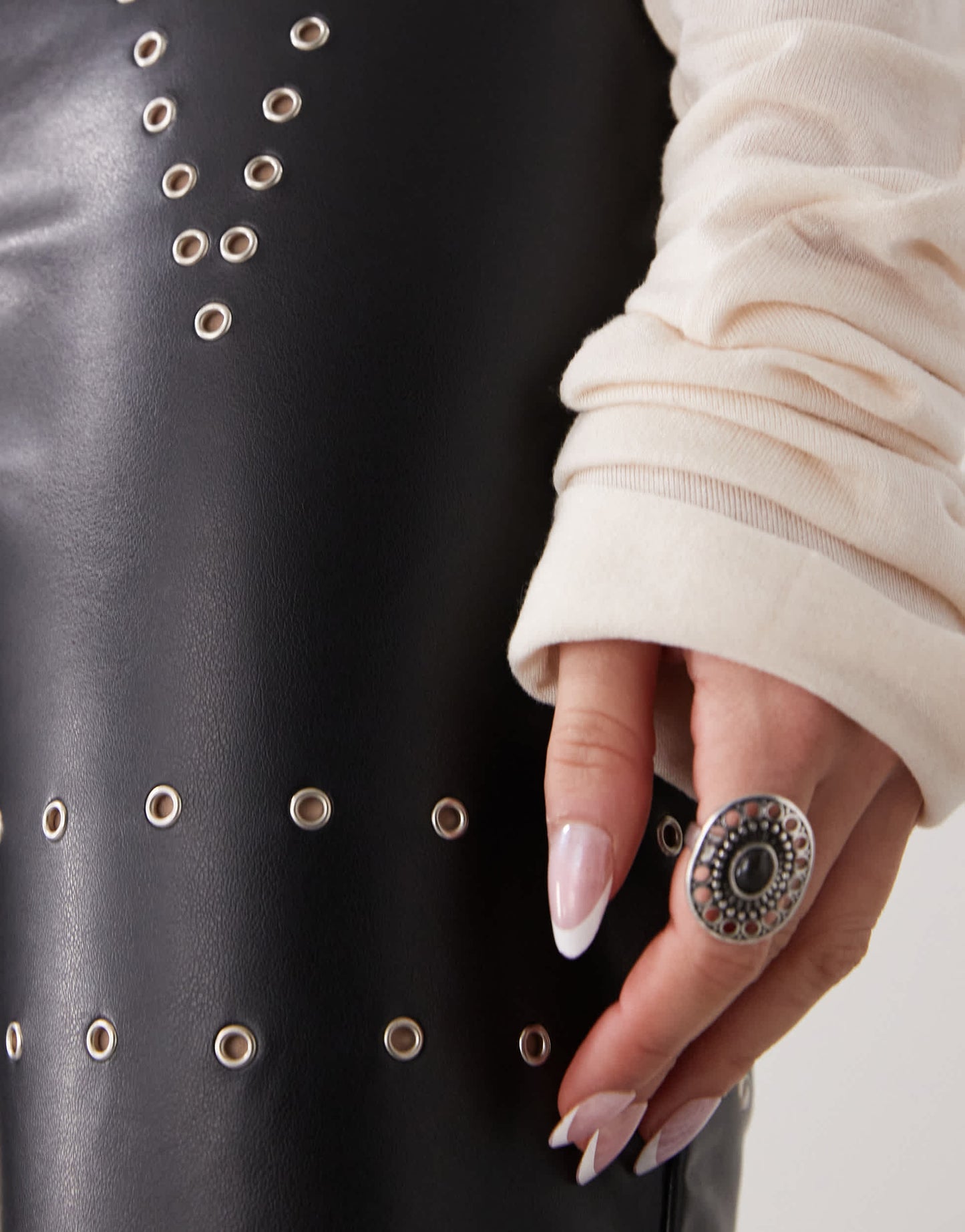 The Kript low rise leather trousers with studs in black