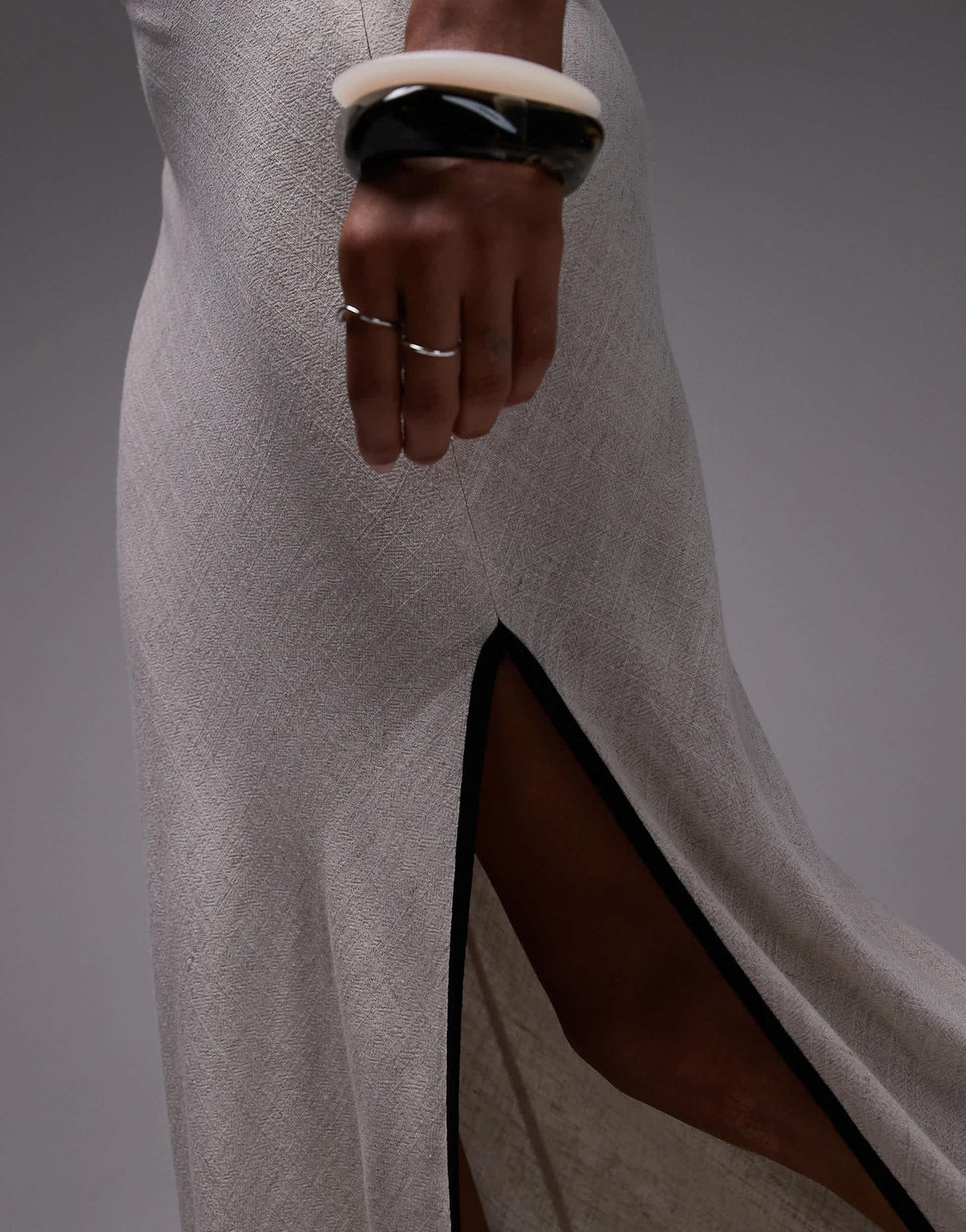 Topshop linen bias maxi skirt in natural with black piping