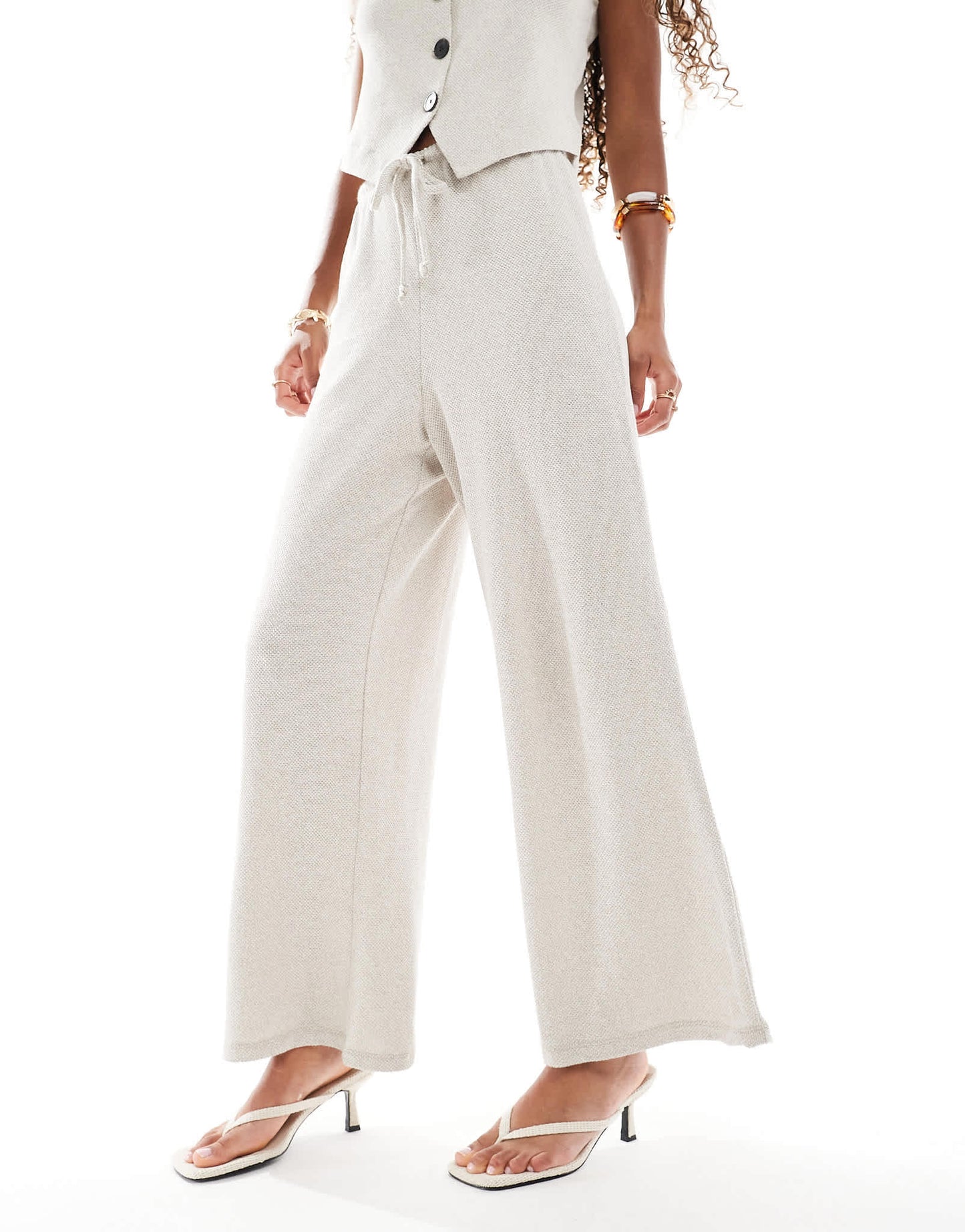 ONLY textured wide leg tailored trousers co-ord in stone