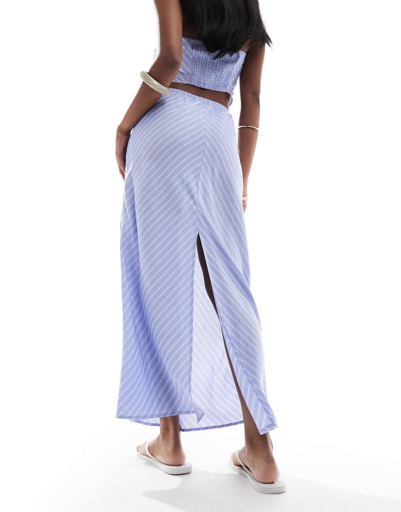 ONLY high waist maxi skirt co-ord in diagonal blue stripes
