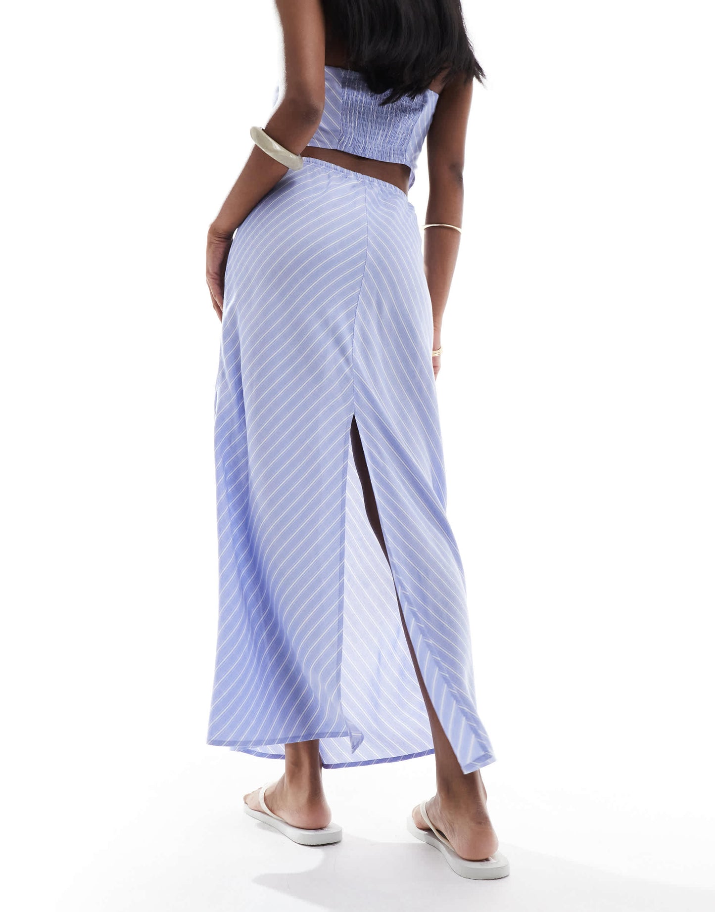 ONLY high waist maxi skirt co-ord in diagonal blue stripes