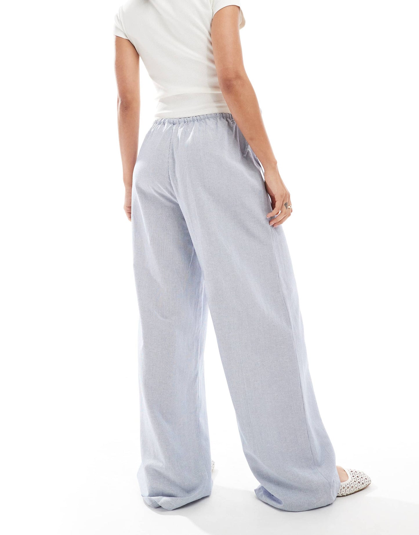 ONLY wide leg tie detail trousers in blue stripes