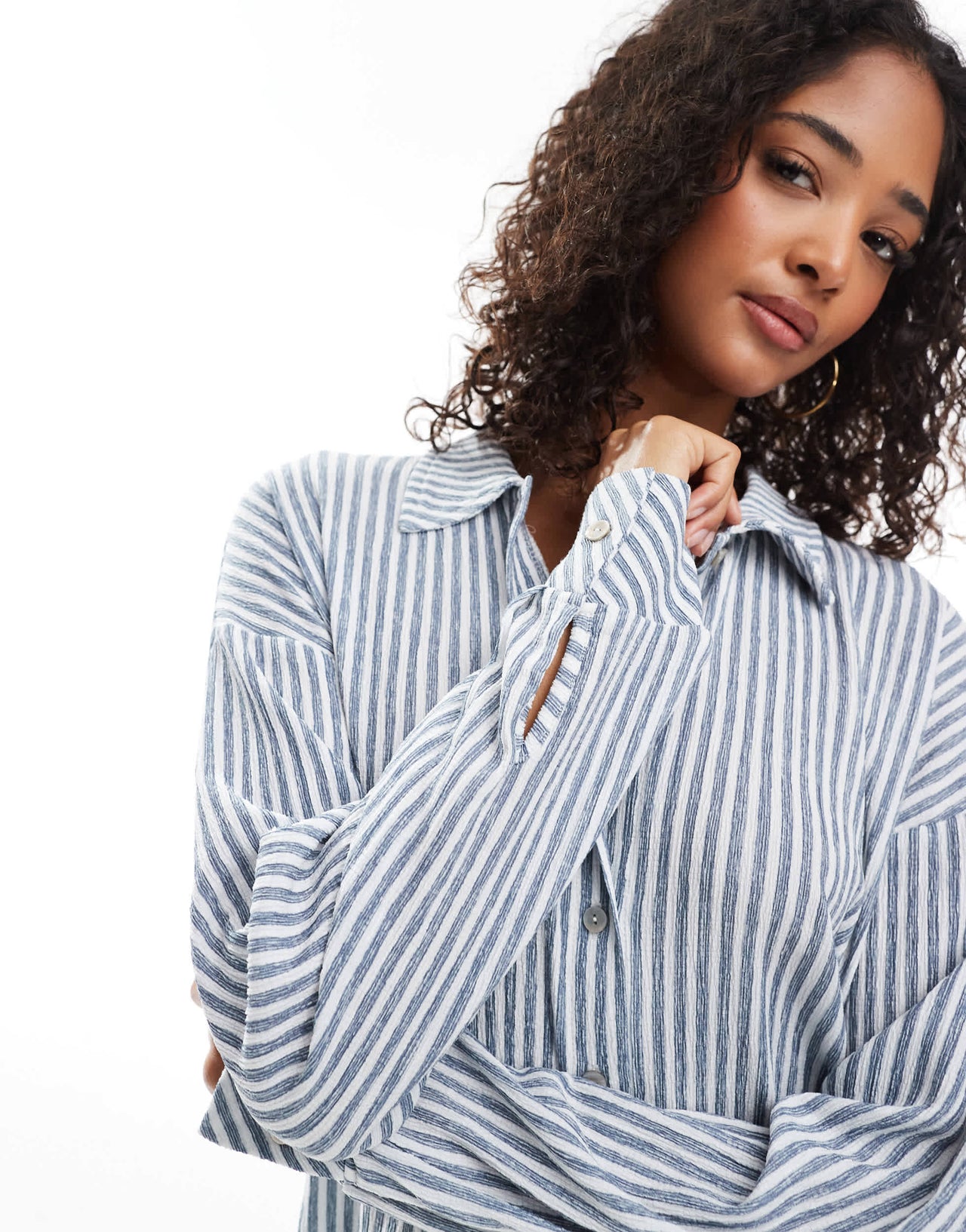 ONLY textured oversized shirt co-ord in blue stripes