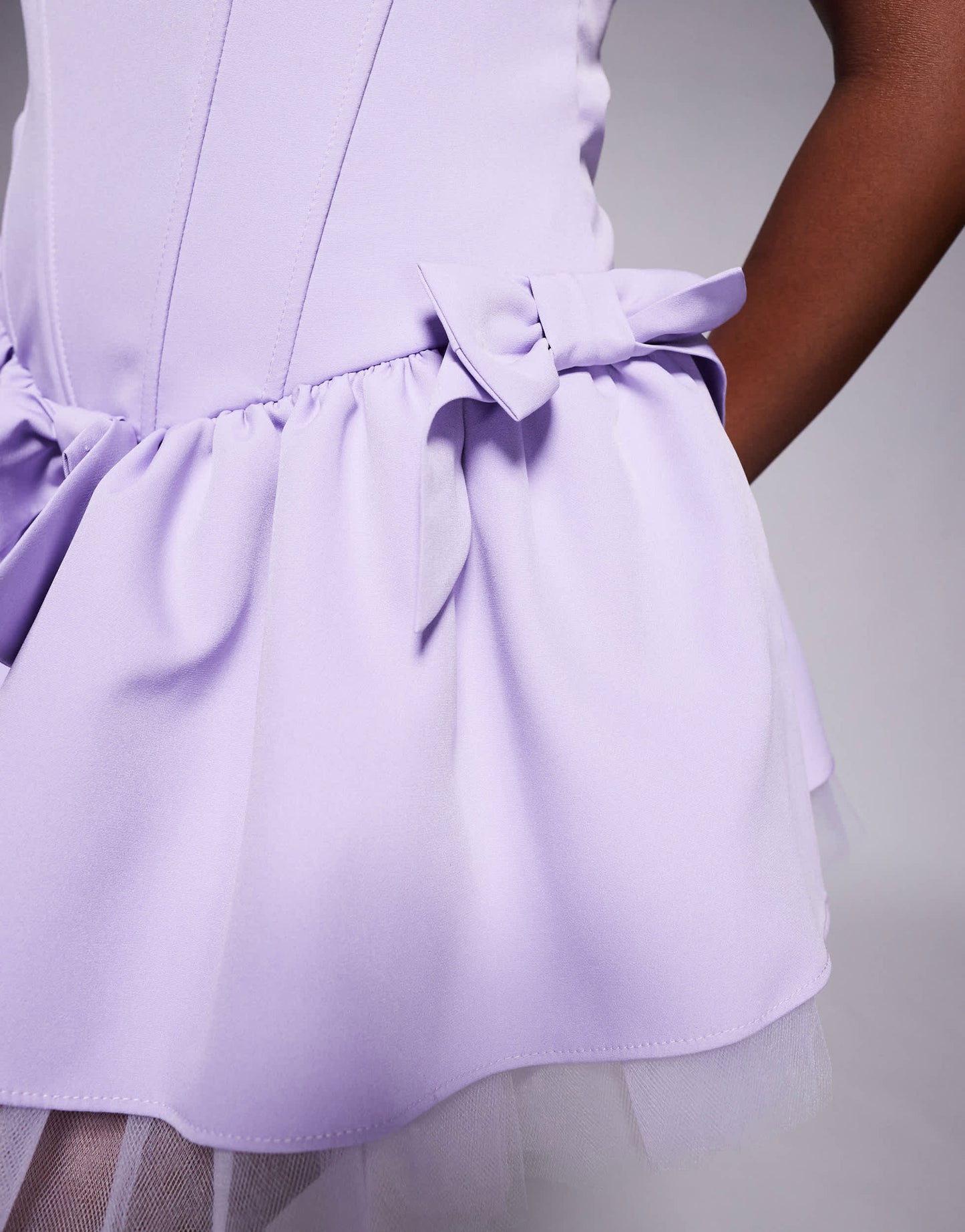 Jaded Rose corseted bow mini dress in lilac