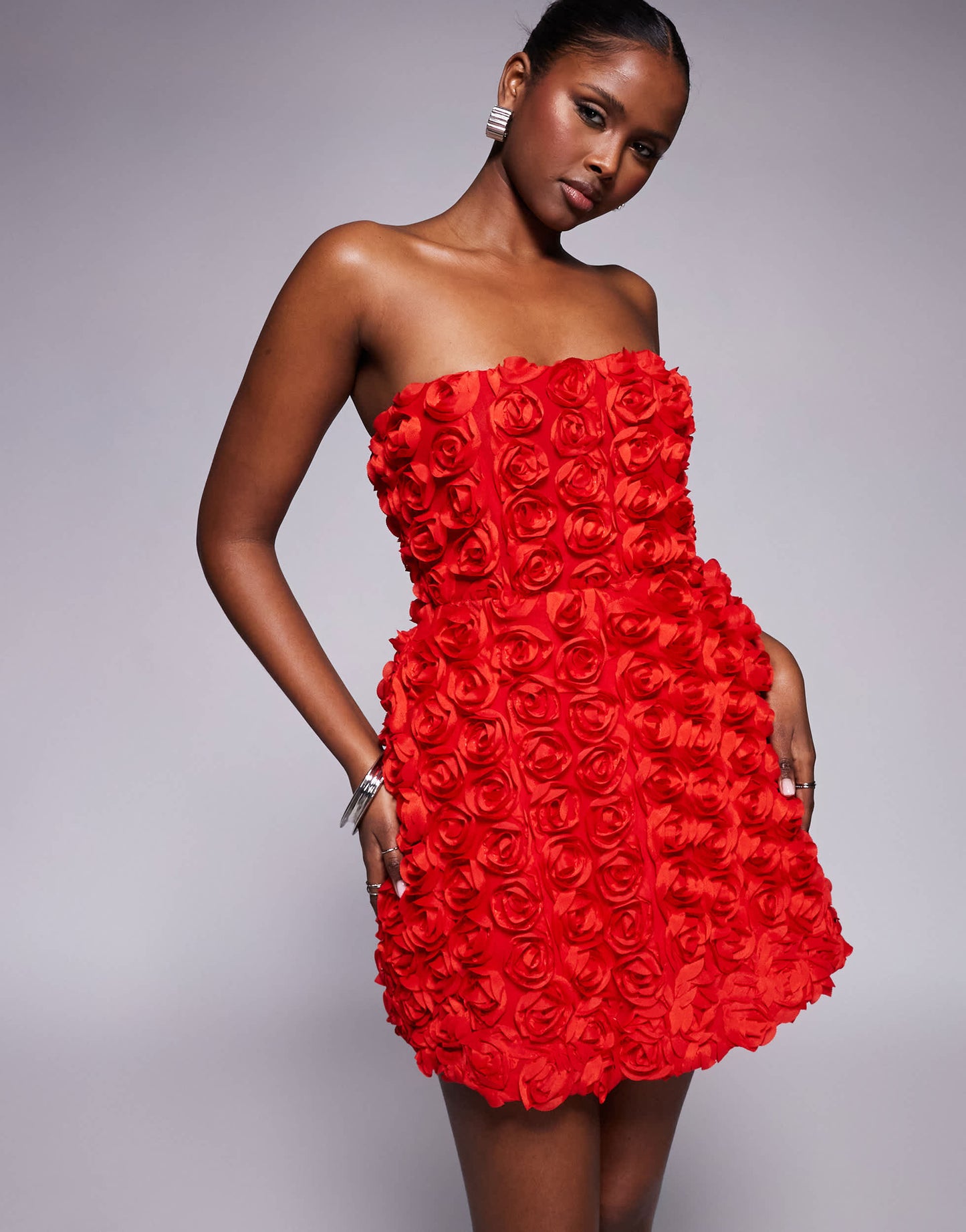 Jaded Rose 3D floral corset mini dress in red