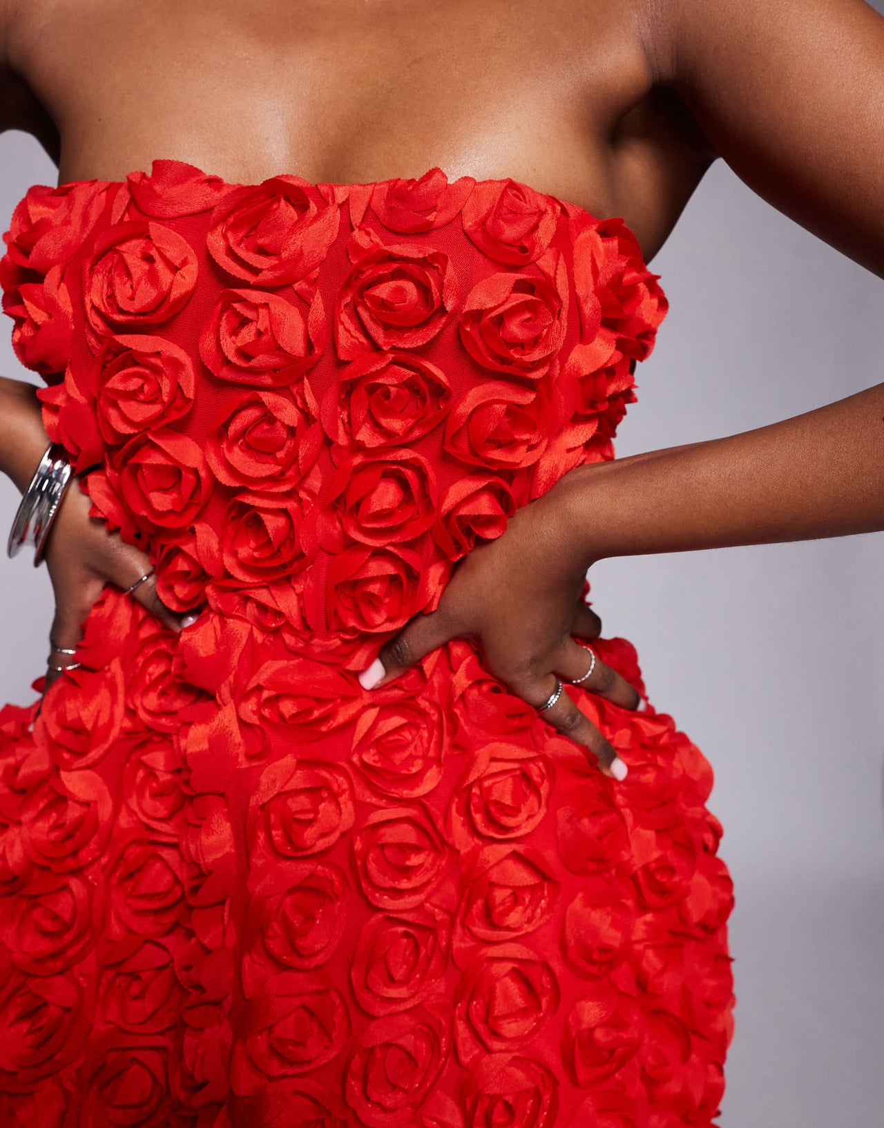 Jaded Rose 3D floral corset mini dress in red