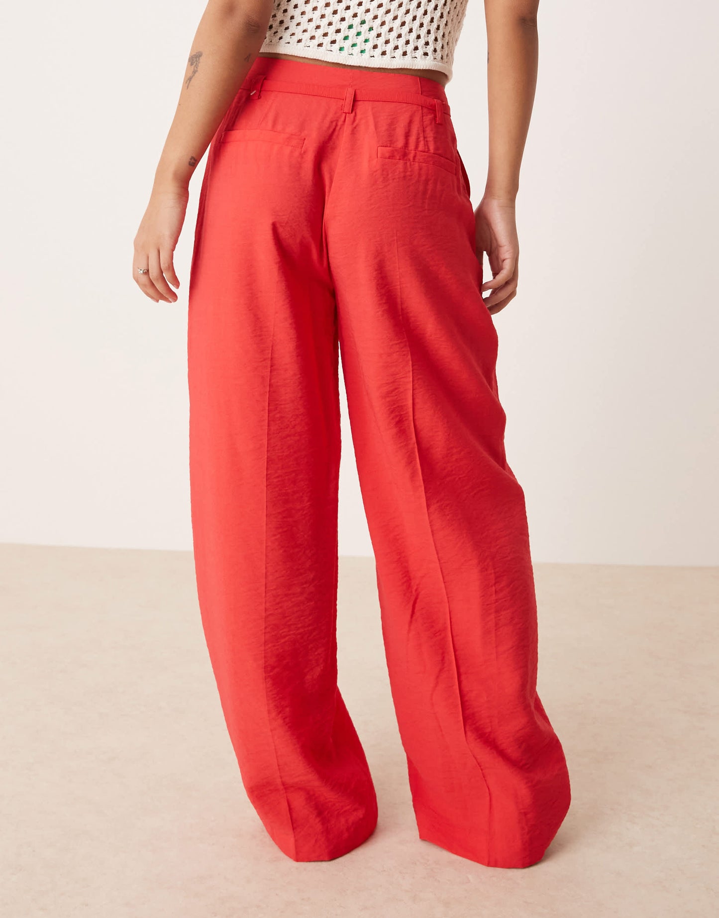 ASOS DESIGN Petite tailored wide leg trousers co-ord with tie belt in red