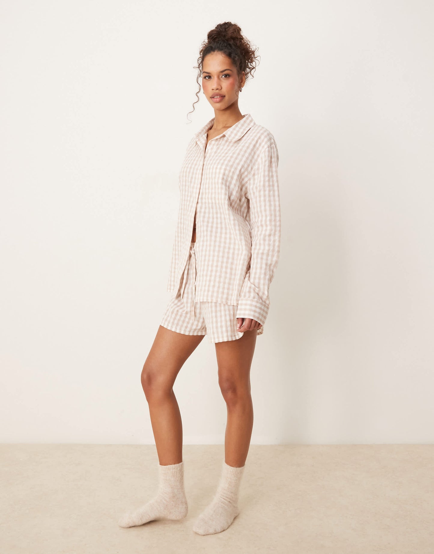 Luna oversized pyjama shorts co-ord  in beige