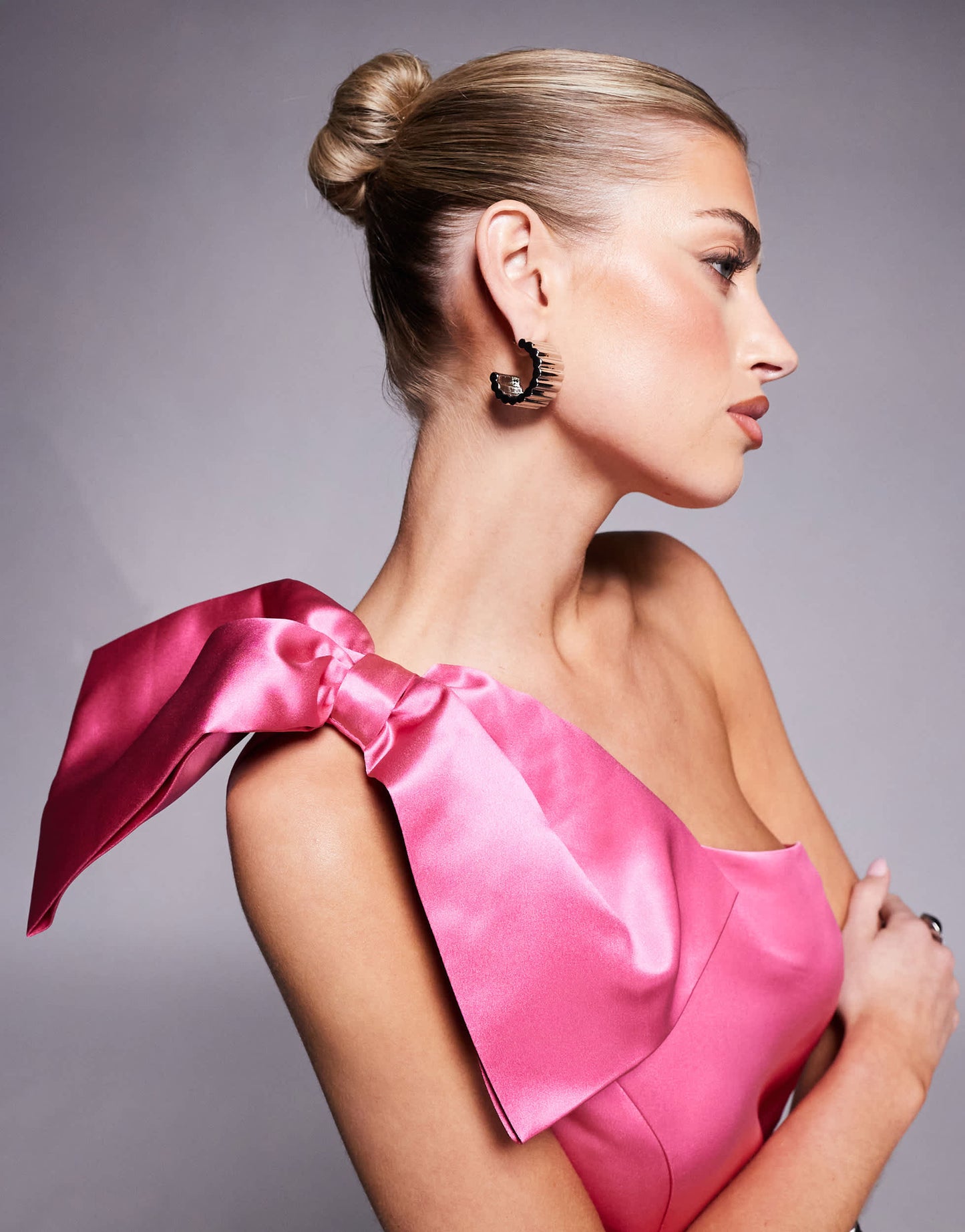 Lulu's bow one shoulder taffeta mini dress in pink
