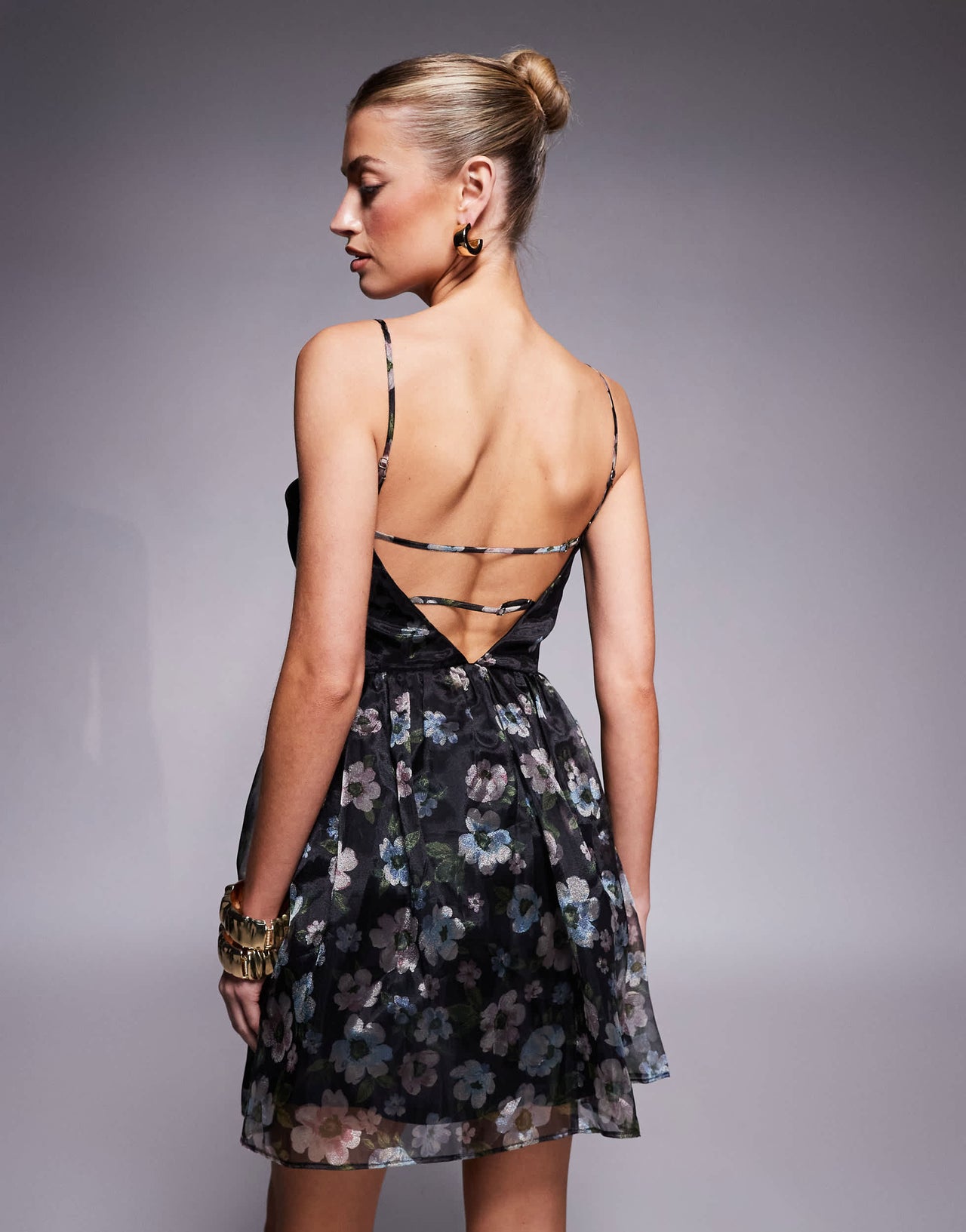 Lulu's tie back mini dress in black floral