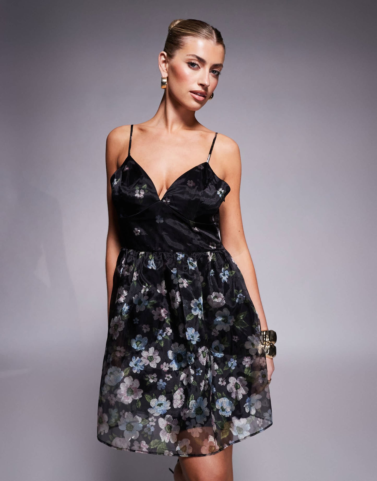 Lulu's tie back mini dress in black floral