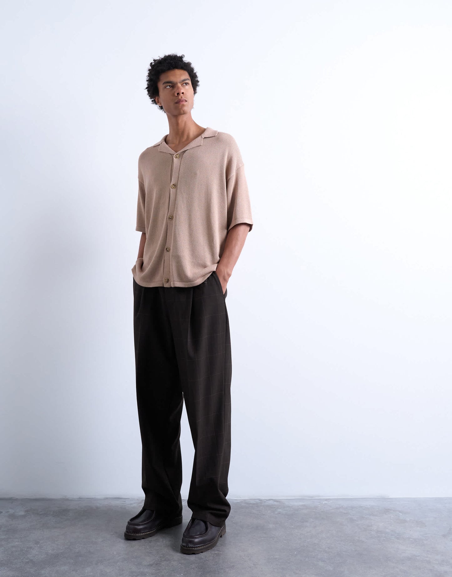 Topman relaxed button through shirt in stone