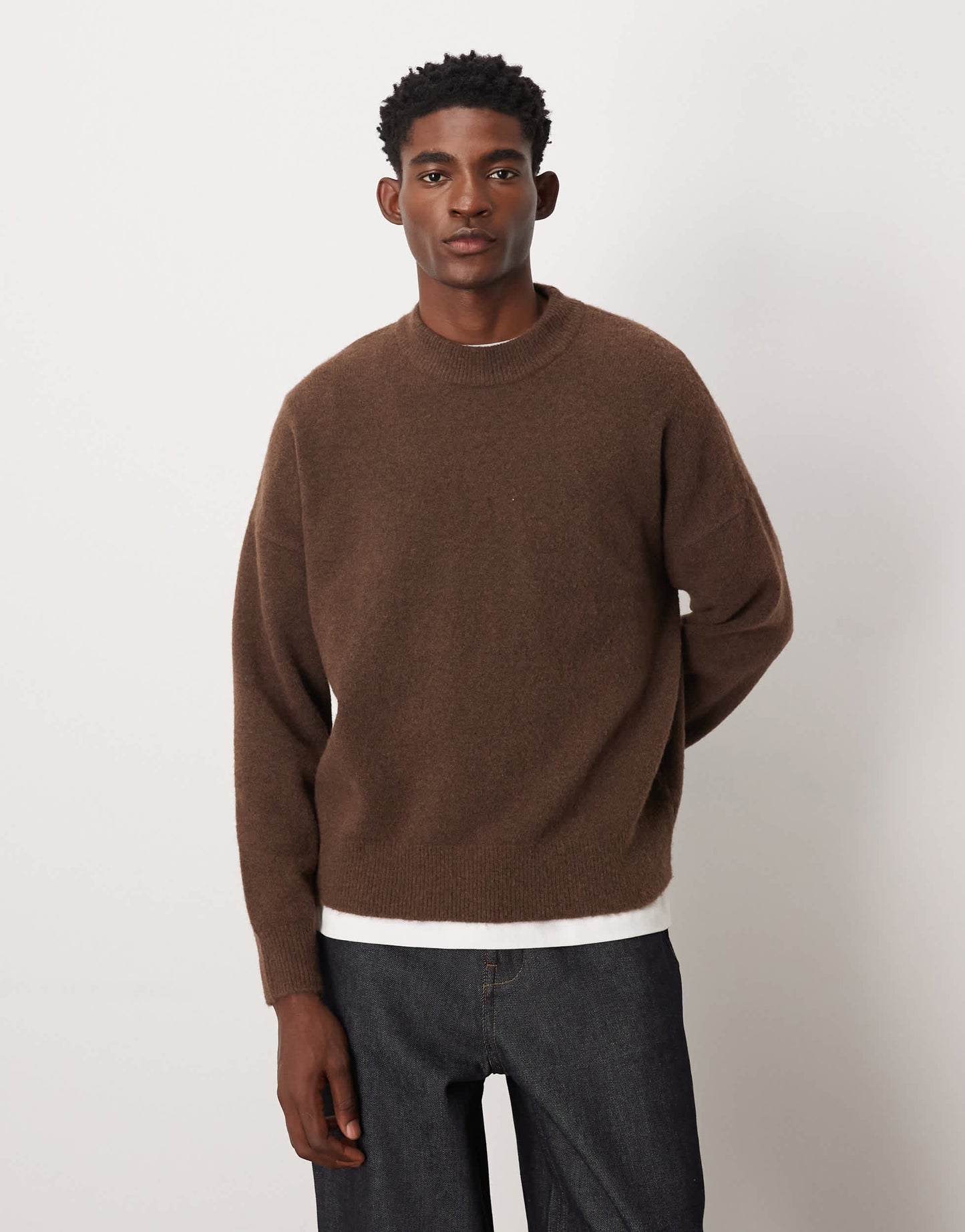 ASOS DESIGN oversized brushed knitted crew neck jumper in brown