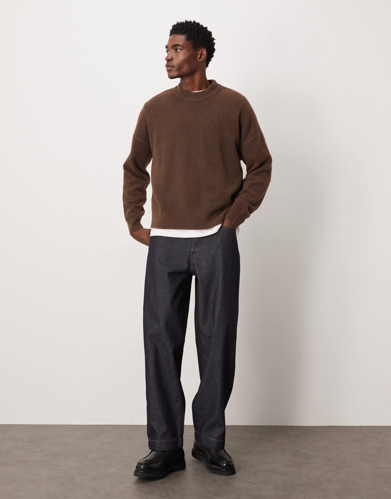 ASOS DESIGN oversized brushed knitted crew neck jumper in brown