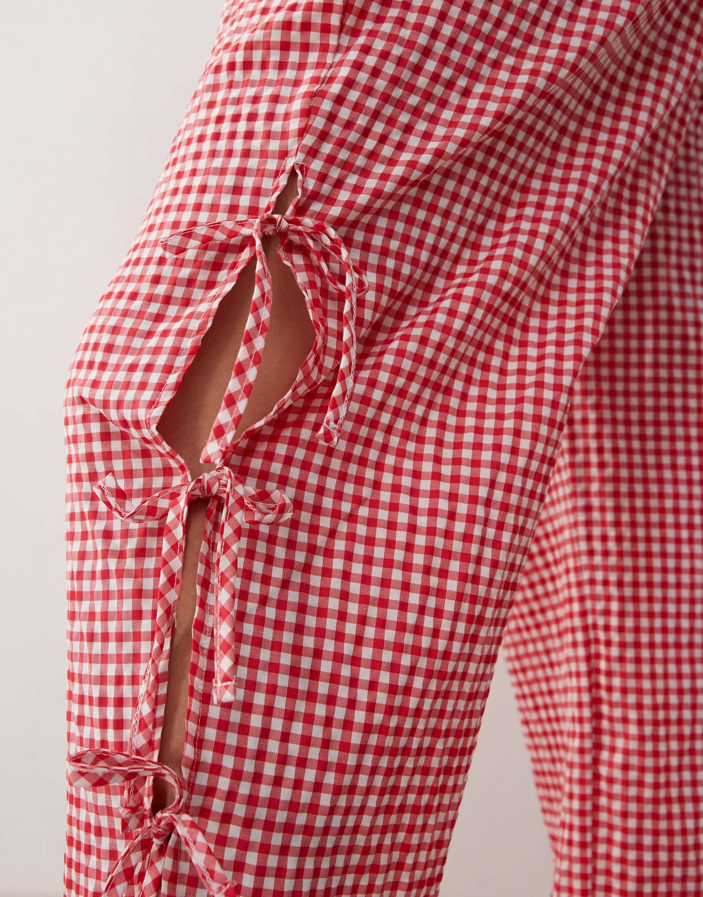 Noisy May Curve wide leg tie detail trouser in red gingham