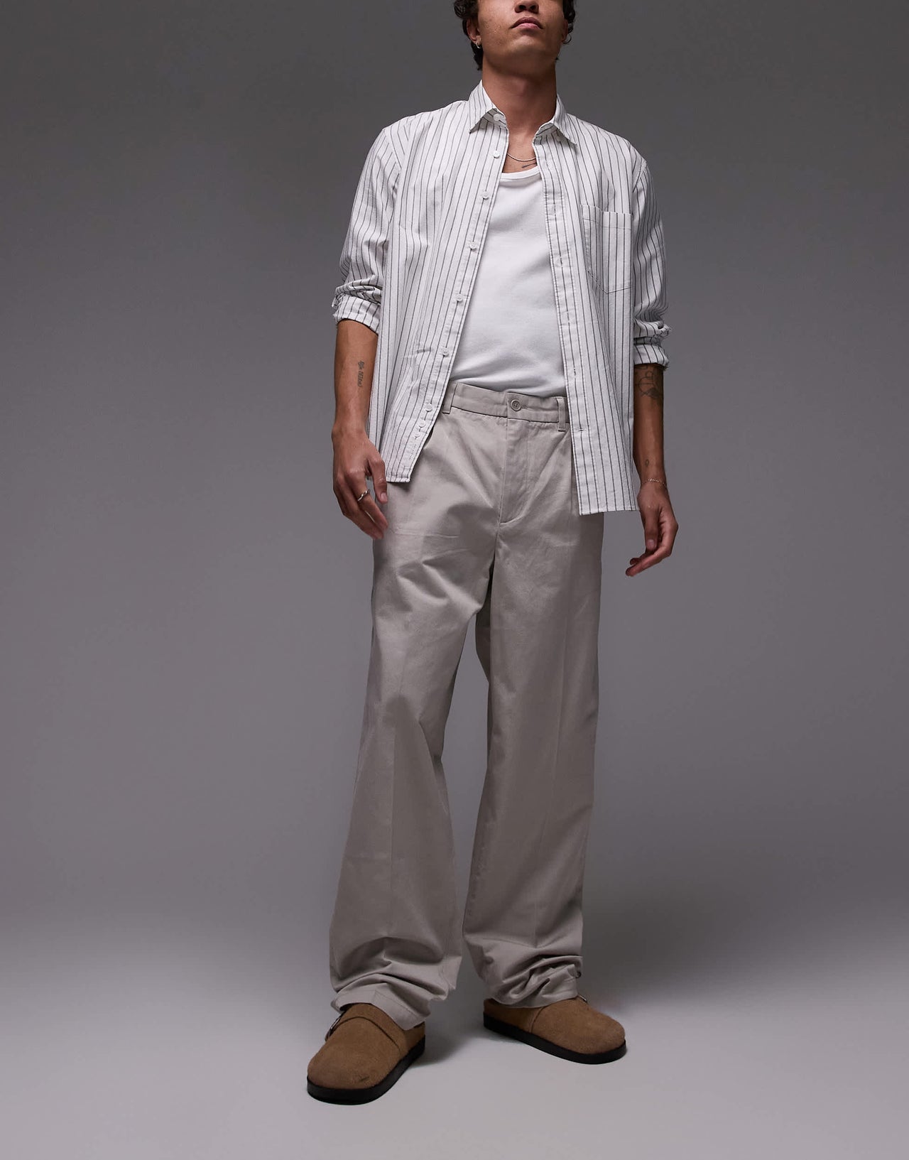 ARKET cotton loose fit chino trousers in dark stone
