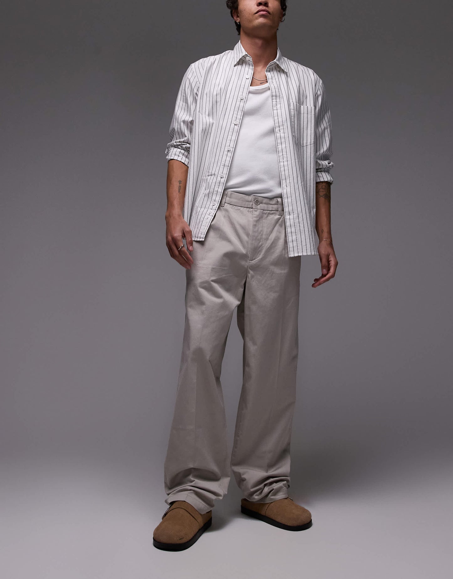 ARKET cotton loose fit chino trousers in dark stone