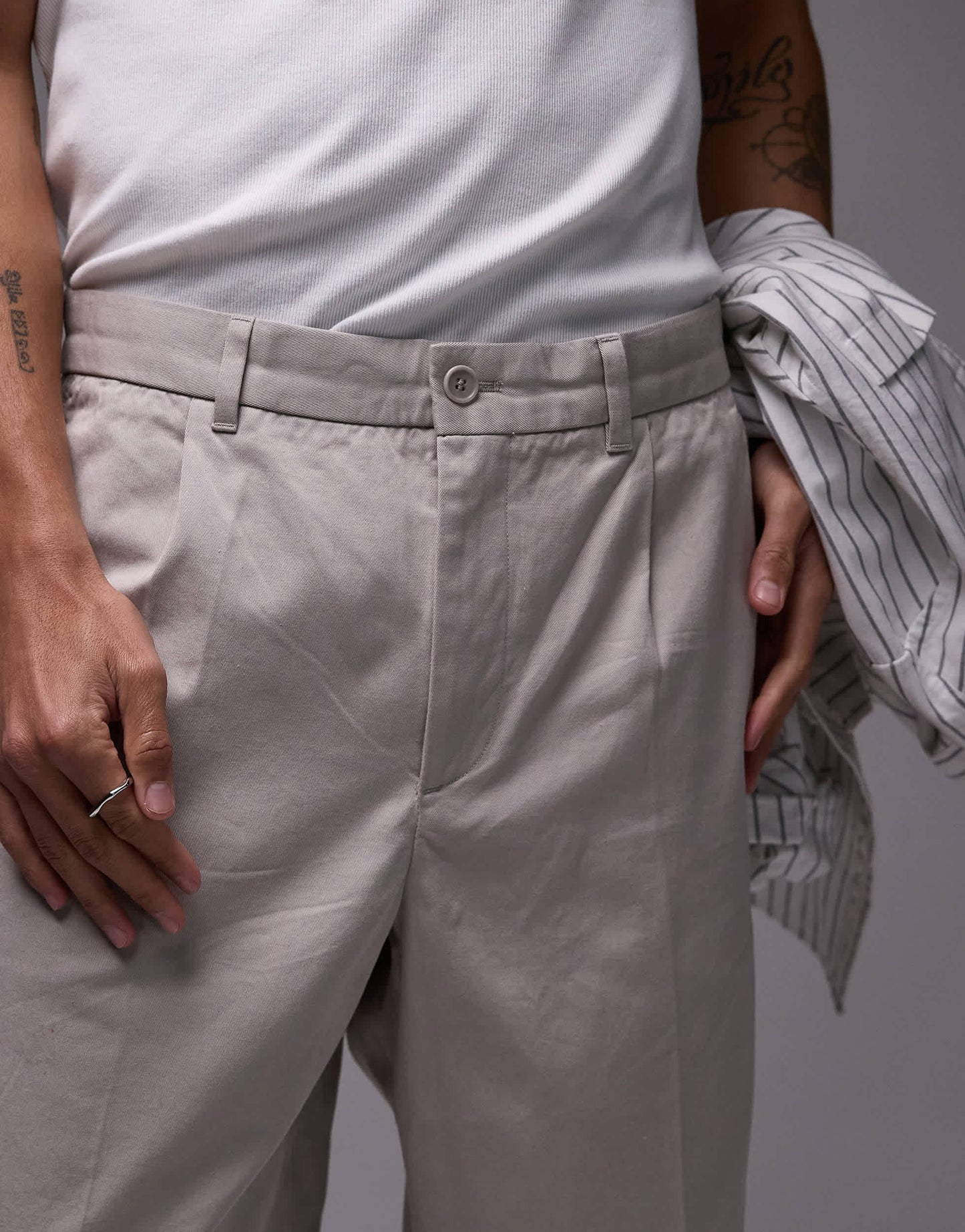 ARKET cotton loose fit chino trousers in dark stone